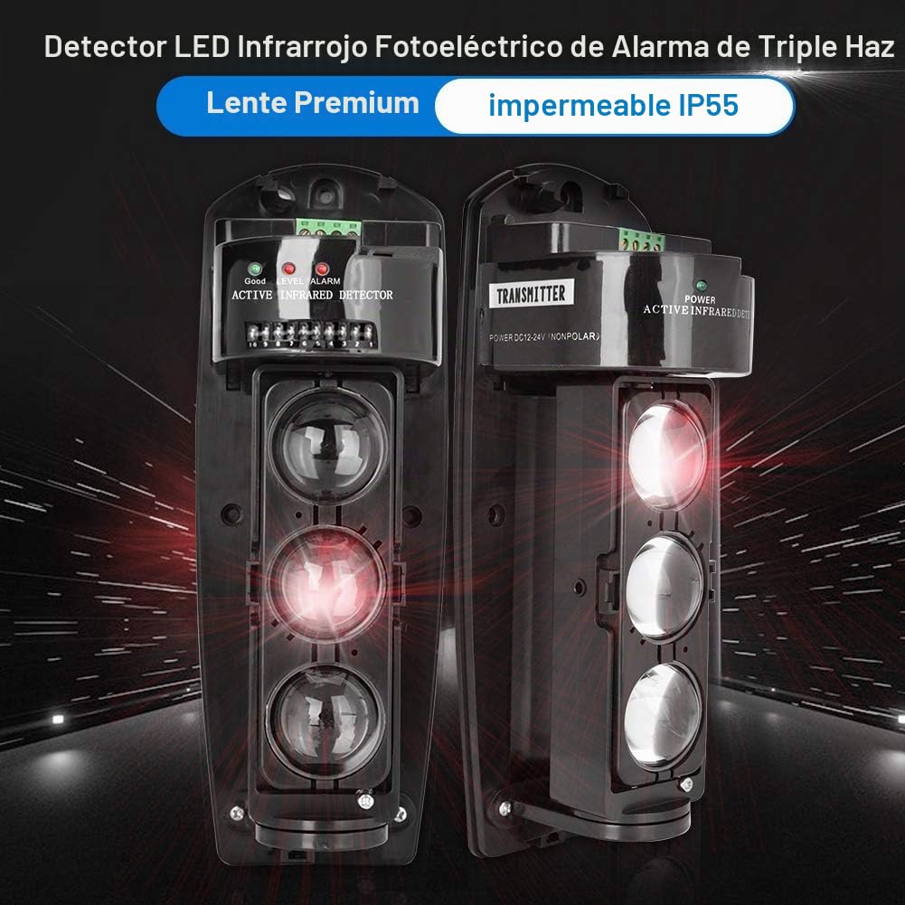 Detectores de Triple Haz Alarma de Triple Haz Detector de LED infrarrojo fotoeléctrico de Seguridad Transmisión inalámbrica para de Alarma de Seguridad para el hogar(ABE 100)