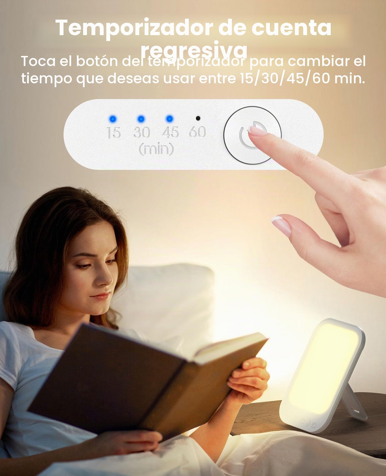 Lámpara de Luz Diurna 10000 Lux Con 4 Temporizadores y 5 Niveles de Brillo, Terapia de Luz Solar Con Soporte Plegable