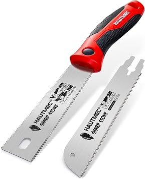 HAUTMEC Japanese Pull Saw with 2 Interchangeable SK4 Blades, 10/17/22 TPI Woodworking Hand Saw, Ultra-Thin 0.4mm Flush Cut Saw with Quick Change System & Ergonomic Soft Grip - HTHDH25059