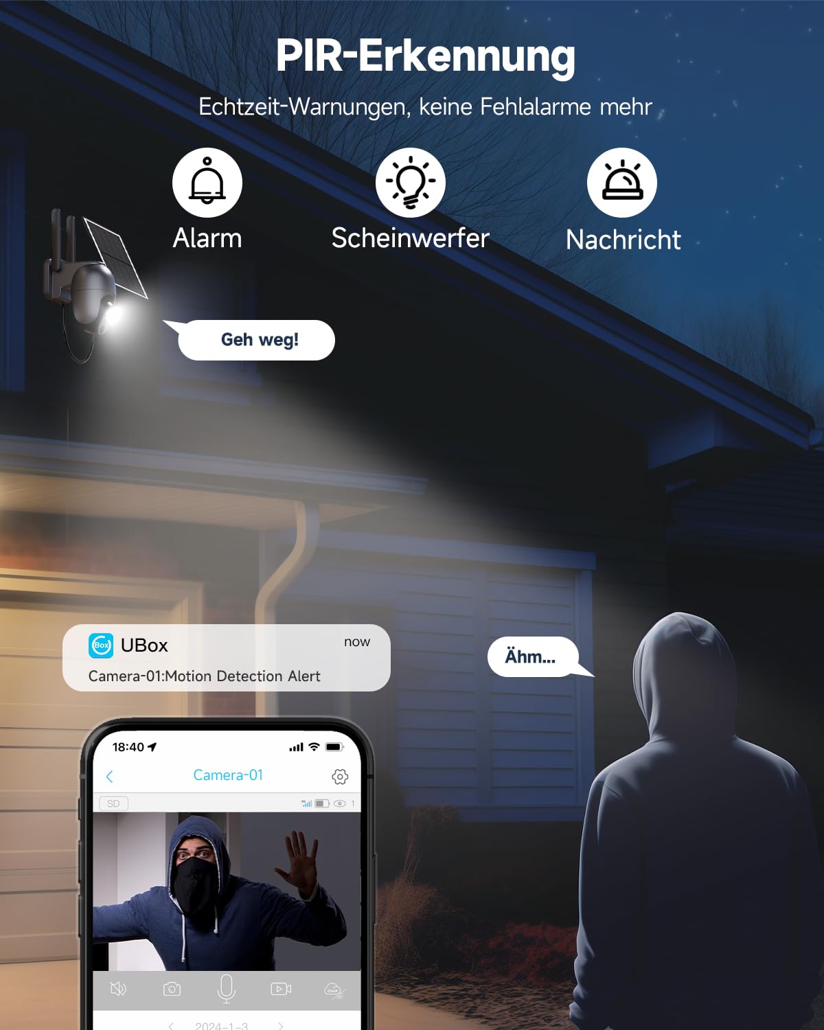 4G LTE Überwachungskamera Aussen mit SIM Karte Ohne WLAN Solar