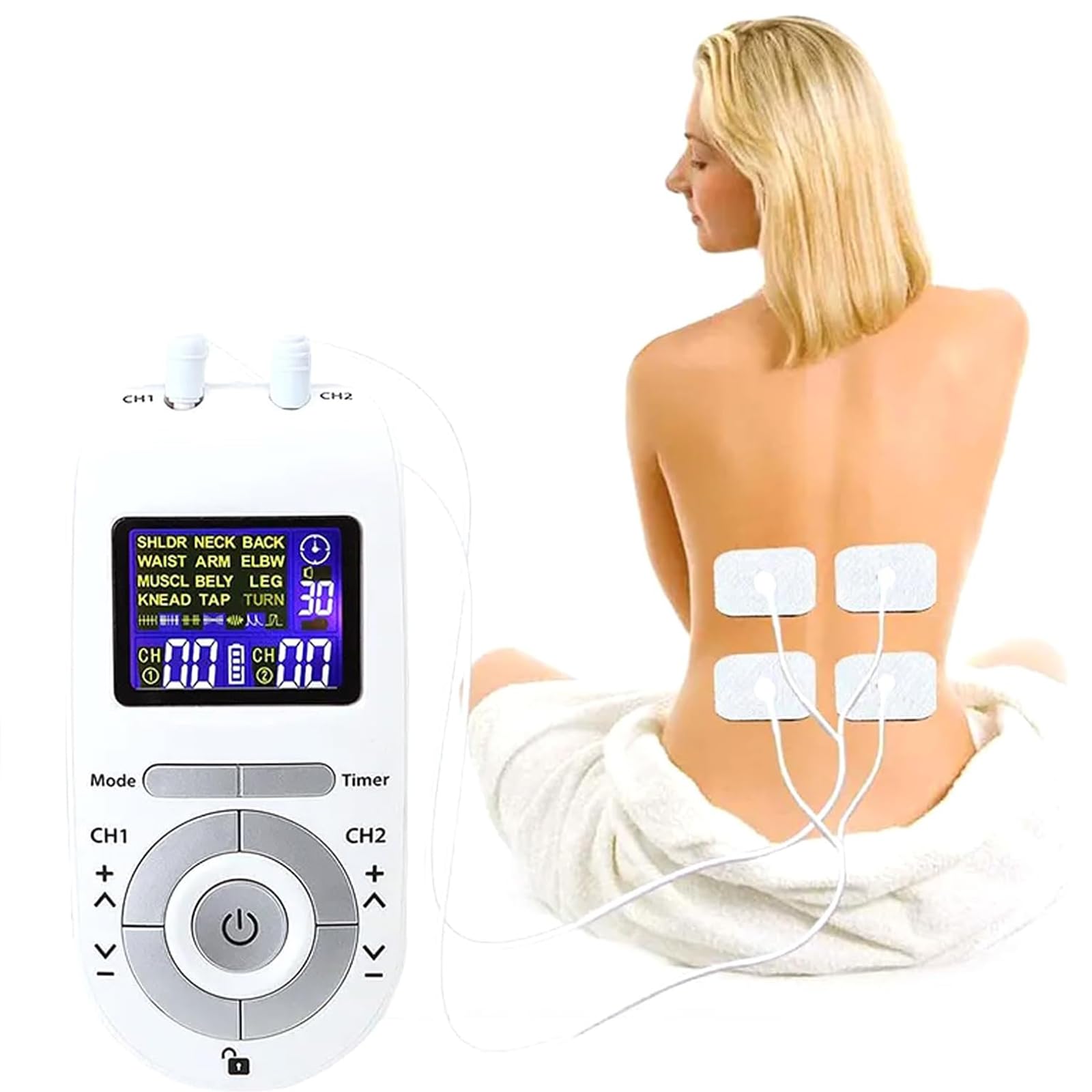 Máquina TENS De Doble Canal, Masajeador De Pulso con Estimulador Muscular De Unidad TENS, 12 Modos Y 40 Intensidades Ajustables, para Dolor De Espalda, Cuello Y Articulaciones