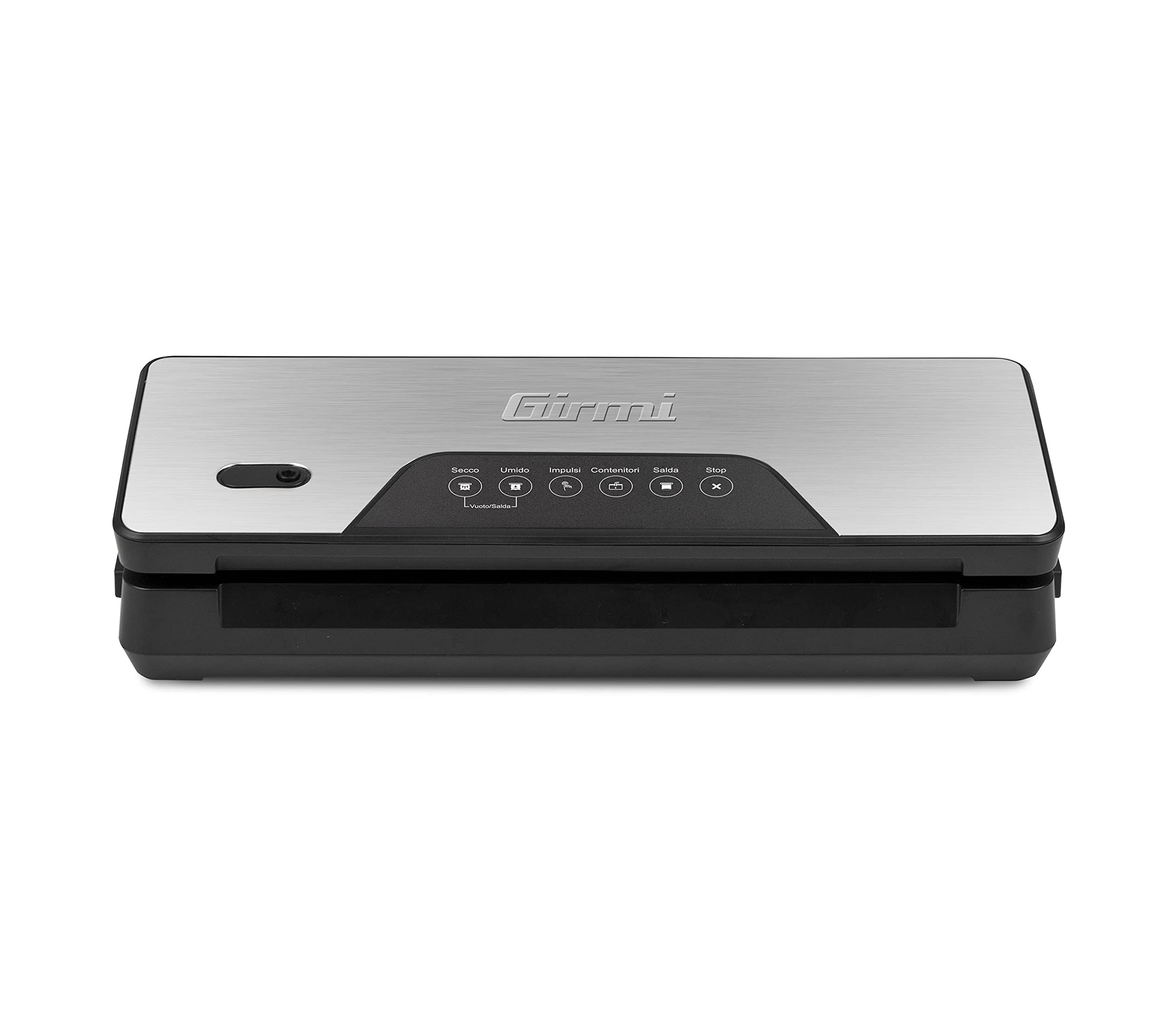 Girmi VT75 Macchina per il Sottovuoto per Alimenti Automatica,130 W, Forza Aspirante -750 mBar, 3 Funzioni sigilla, sottovuoto, contenitori, Panello Soft-Touch, Include rullo, Nero