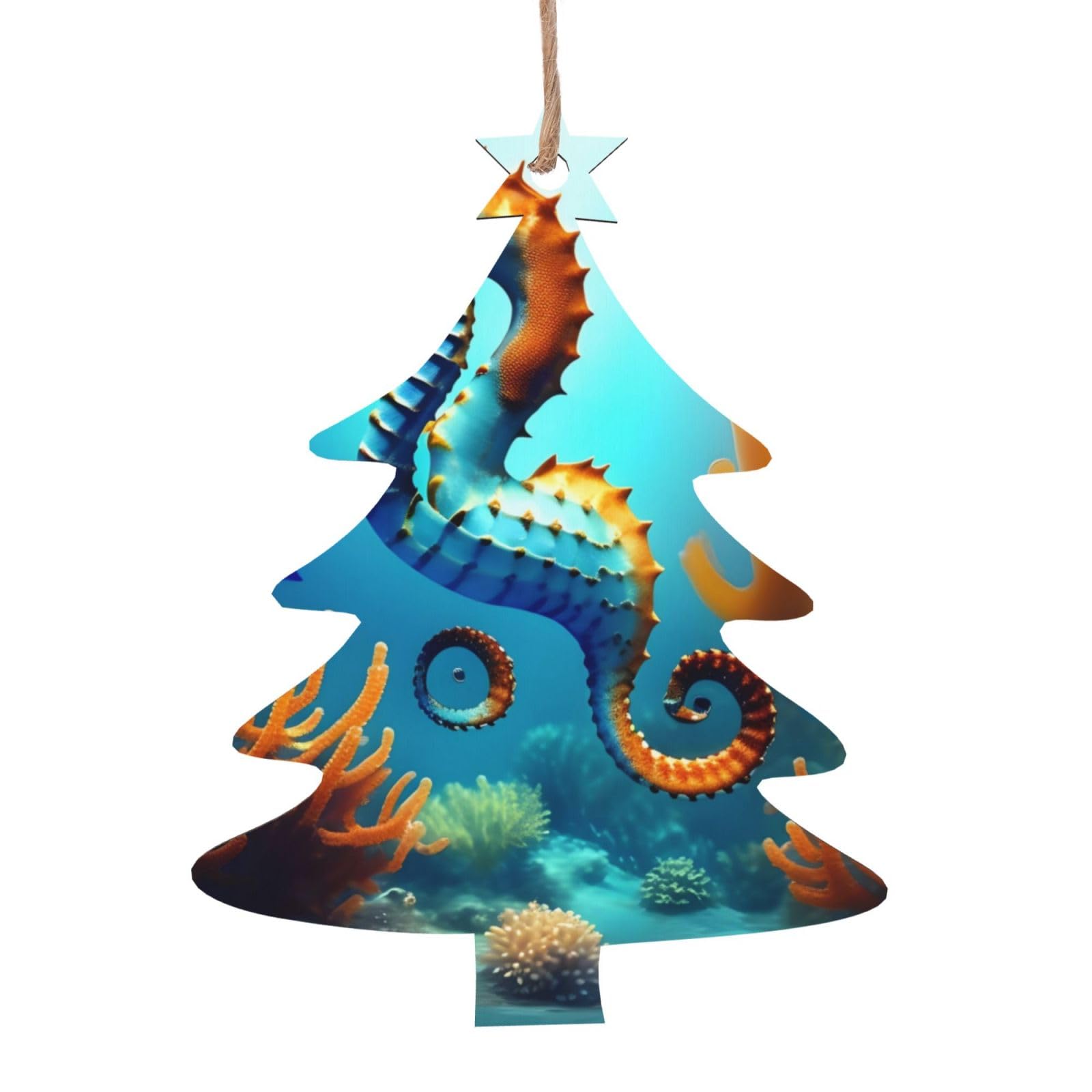 Seabed Coral Seahorse Printed Christmas Wooden Pendants, Simple and Environmentally Friendly, Holiday decorationsã€‚