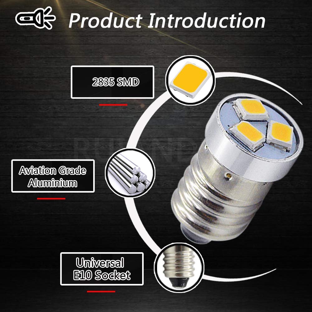 Mini lampadina E10 LED per torce, nuove, sostituzione, certificata CE