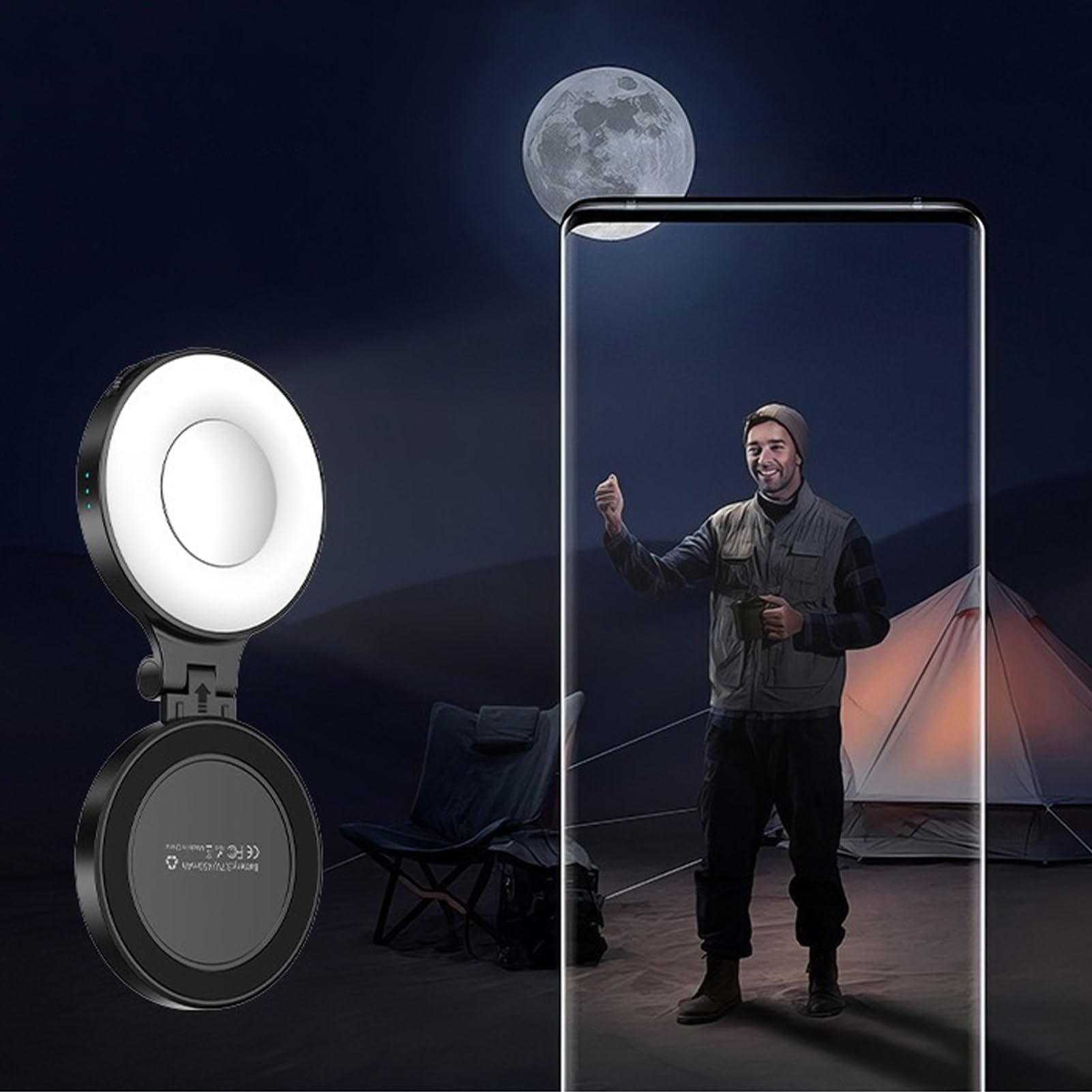 Magnetyczna Selfie z Lustrem - Pierścieniowa do Nagrywania Filmów,Ładowane Światło Wypełniające Z Lusterkiem Do Makijażu Nagrywania Vlogów Podróży Transmisji Na Żywo Spotkań Domowe