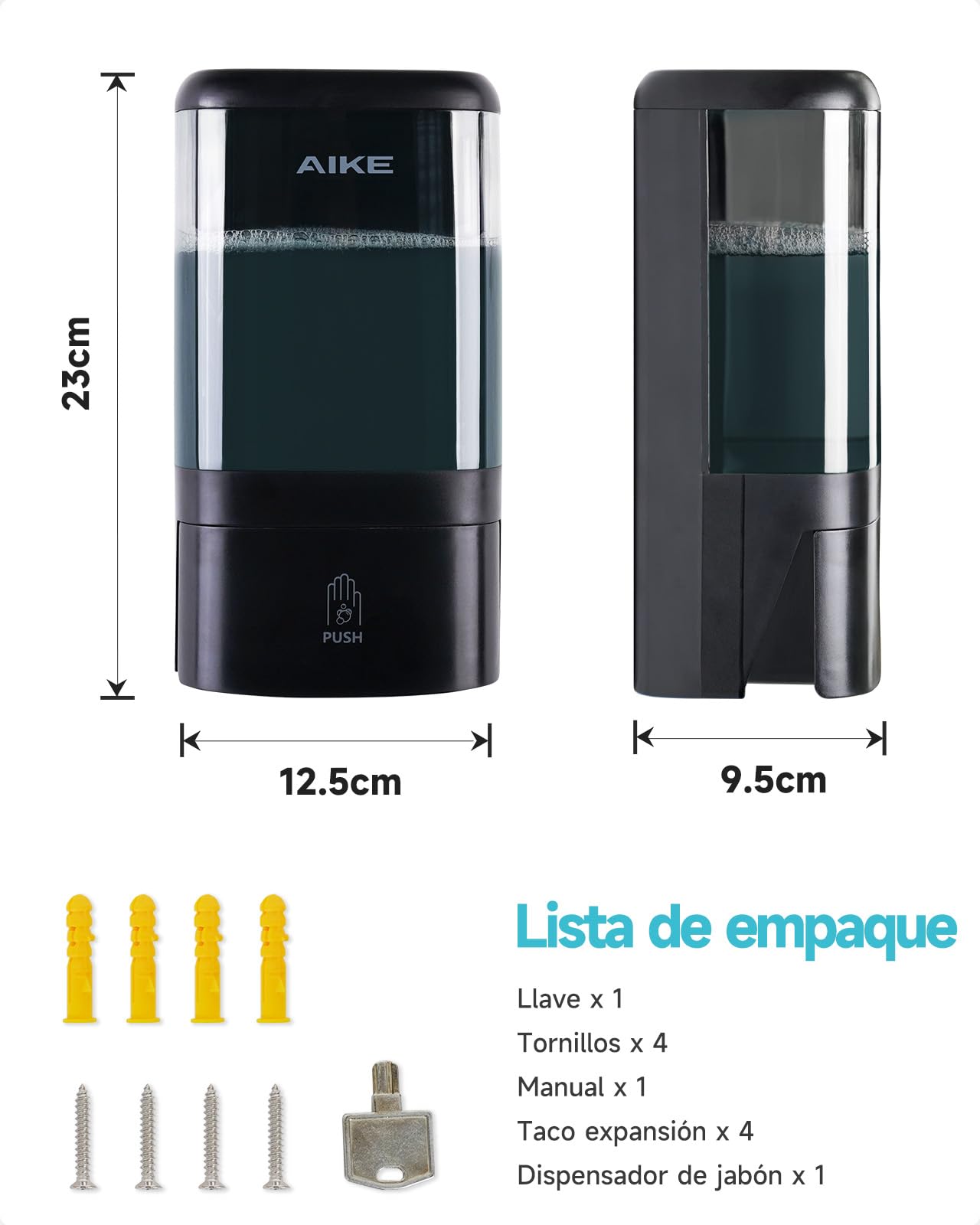 AIKE Dispensador De Jabón Espuma De Pared, 1200 ML Cuerpo Transparente para Comercial, AK1007F