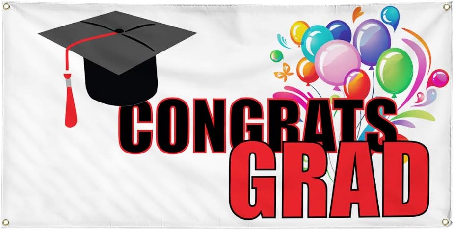 Vinyl Banner Multiple Sizes Congrats Grad Outdoor Advertising Printing Lifestyle Outdoor Weatherproof Industrial Yard Signs Red 4 Grommets 16x40Inches