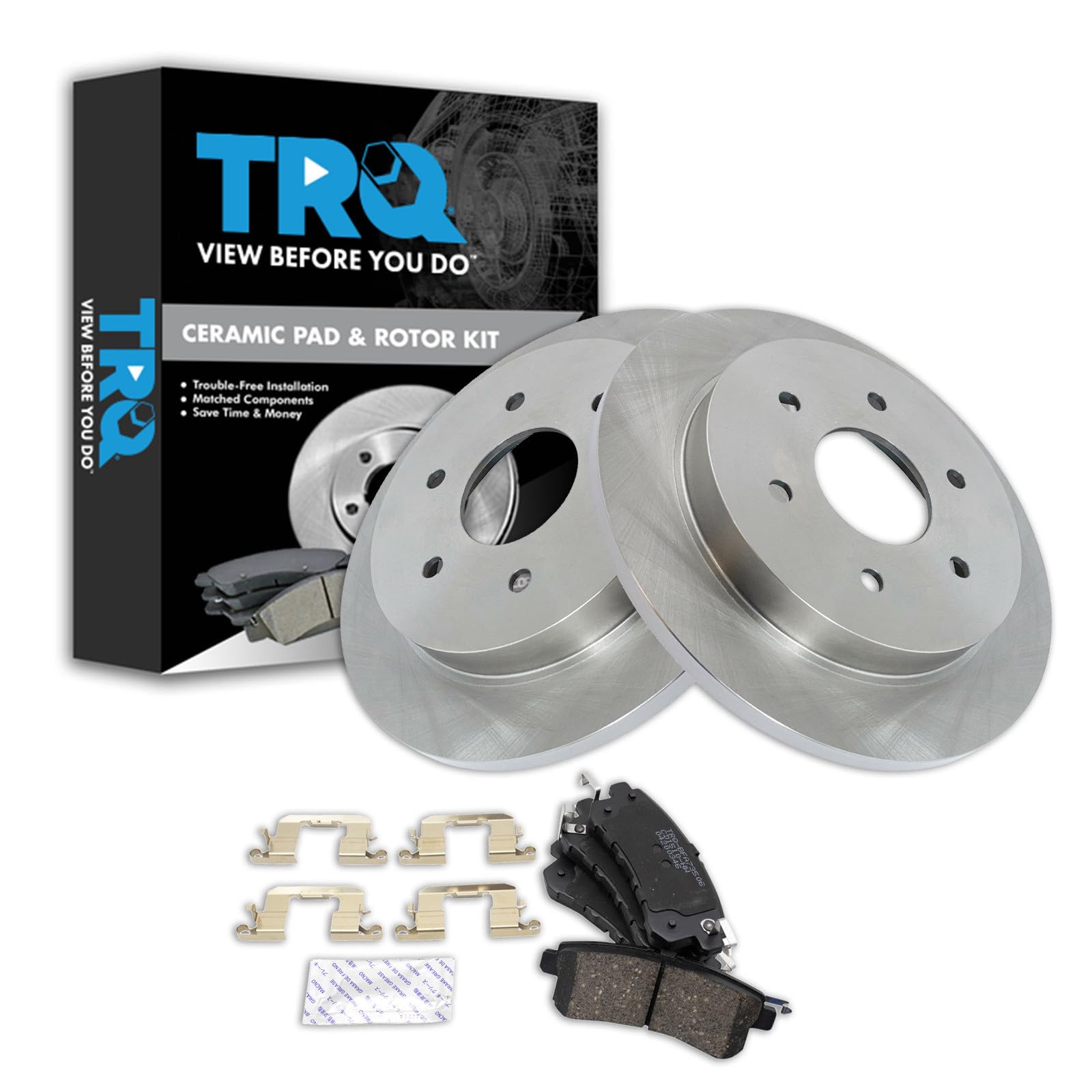 TRQ Rear Brake Pad and Rotor Set Ceramic Solid Rotors Compatible with 2017-2019 Nissan Armada