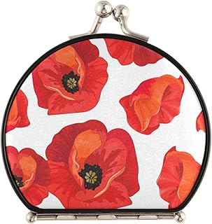 Seamless Floral Red Poppies Summer Floral Pattern on White Compact Makeup Mirror, Twin-Sided Cosmetic Mirror with 2 x 1x Magnification, Buckle Folding Mini Pocket Portable Hand Mirror