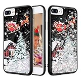 Caka iPhone 7 Plus Christmas Case, iPhone 6 Plus 6S Plus 7 Plus 8 Plus Glitter Case Bling Flowing Liquid Snowflake Sparkle Black Case for iPhone 6 Plus 6S Plus 7 Plus 8 Plus (Silver)