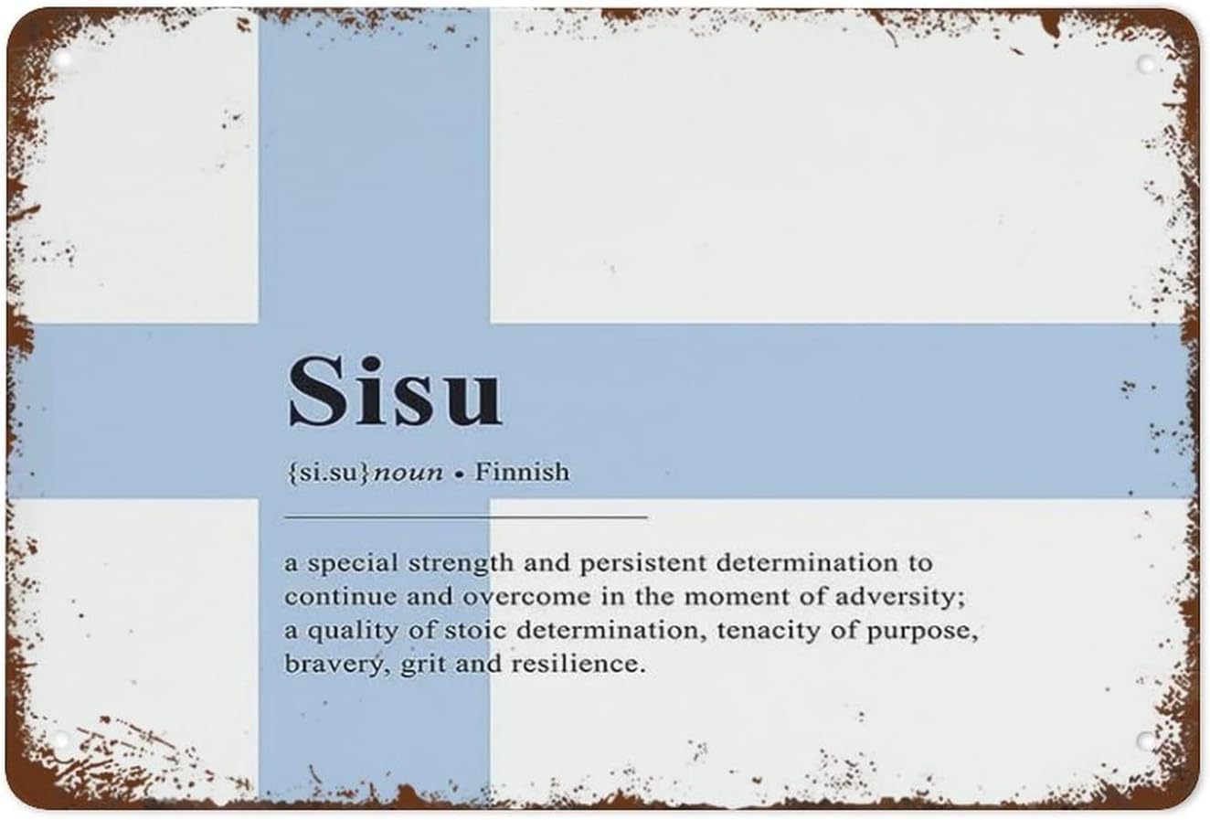 Oudrspo Vintage Metal Signs Sisu Definition Print Nordic Print Sisu Sign Finland Retro Poster Tin Sign Funny Decorations for Home Bar Cafe Farm Room Wall Decor Plaque 12x16 Inches