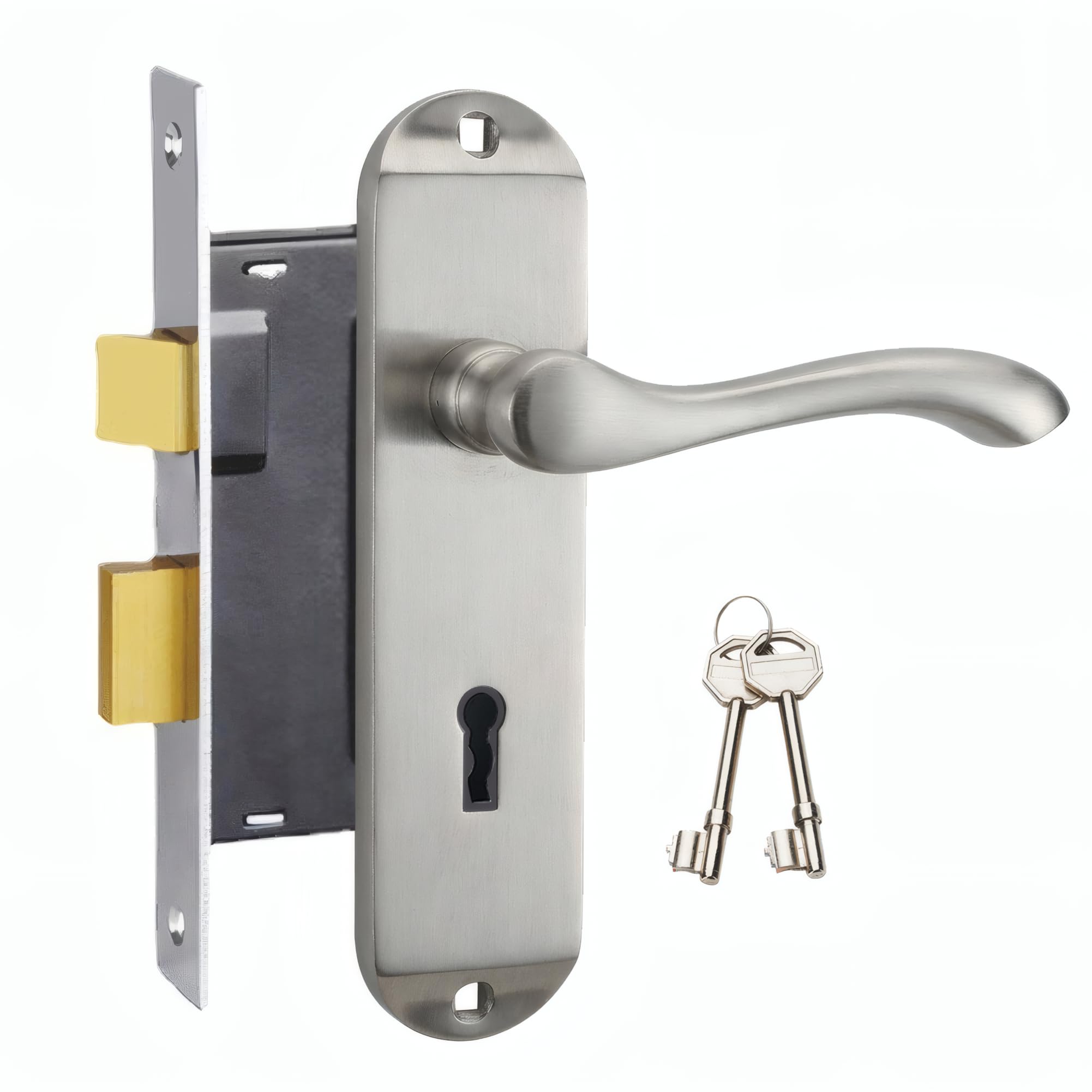 HENYIN Nickel Brushed Bedroom Door Lock Set, Entry Door Lock Set with Key, Backset 57MM(Z01-ET-57-NB)