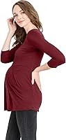 Vista 54 de LaClef - Blusa de maternidad para mujer, cuello redondo, manga 3/4, plisada al frente, estilo peplum Cuadros marrones