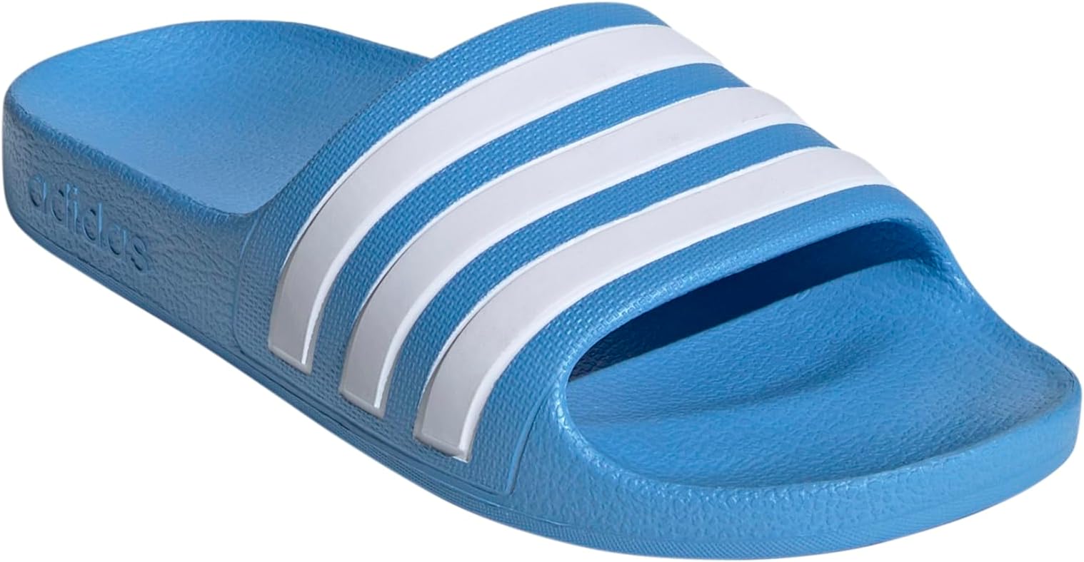 adilette slides blue and white