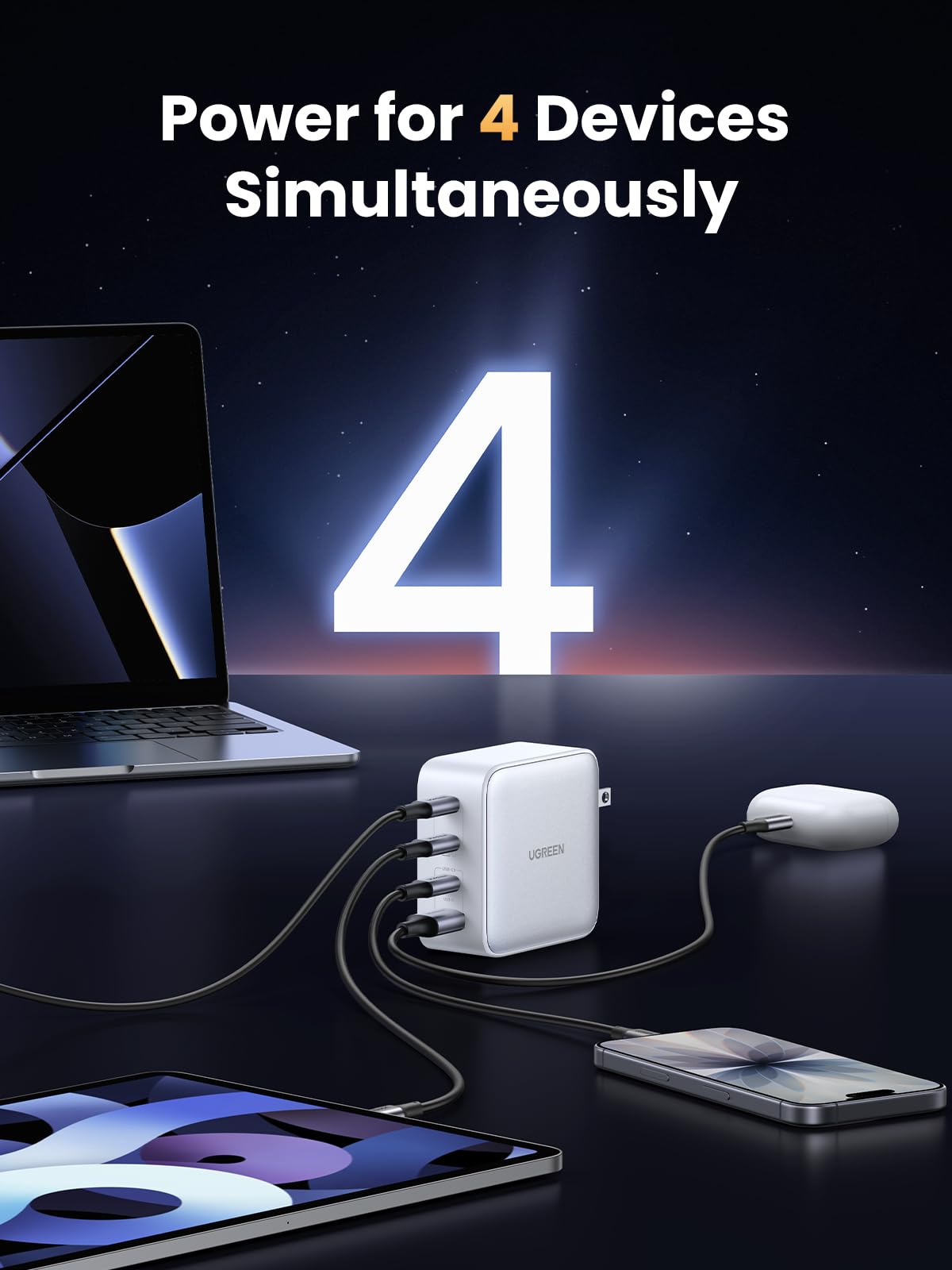 UGREEN Nexode 100W USB C Charger Block, 4-Port GaN Charger Block Fast Charger Compatible for MacBook Pro/Air, iPhone 17 Pro Max/iPhone Air, iPad Pro, Dell XPS, Galaxy S26 S25, Pixel, Steam Deck, White - 4