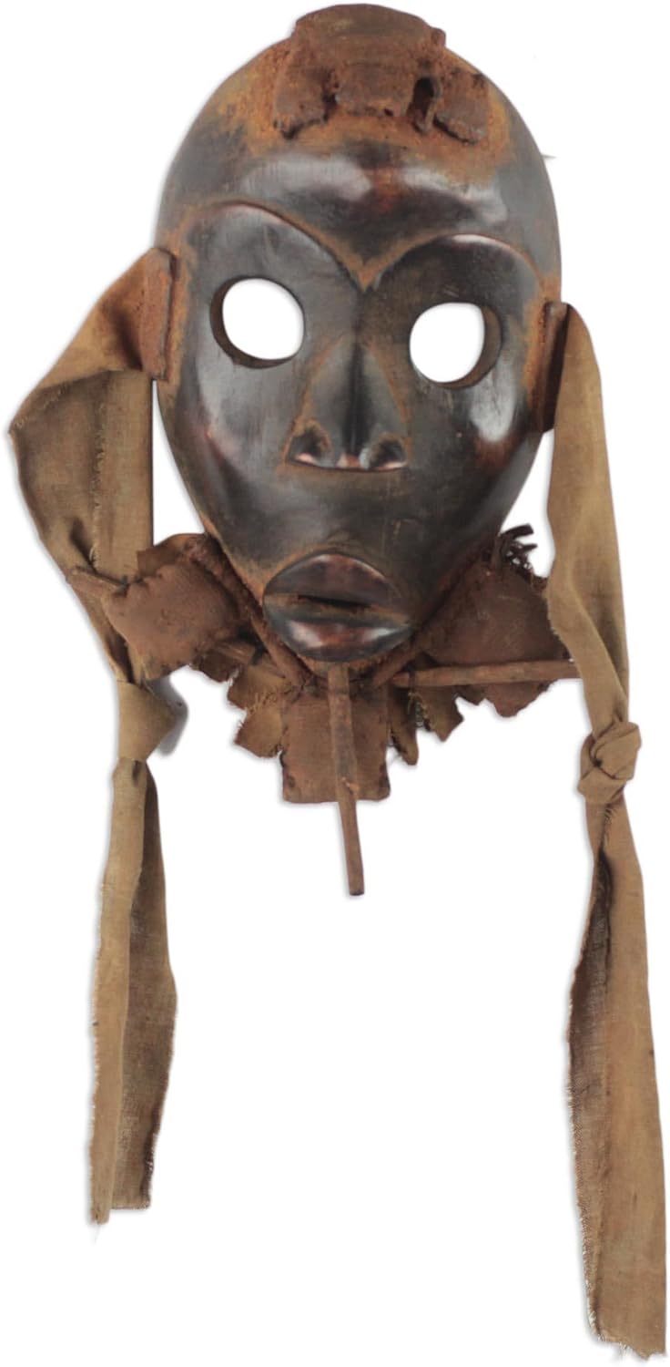 NOVICA Decorative Nigerian Wood, Brown 'Heart Fortunes' Mask