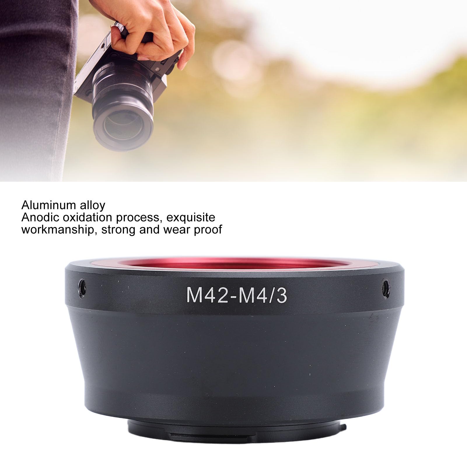 Adattatore per Obiettivo, Adattatore per Obiettivo da M42 a M4/3, Anello Convertitore per Obiettivo con Messa a Fuoco Manuale da 42 Mm con Tappo Posteriore per Lumix G GH1 GF1
