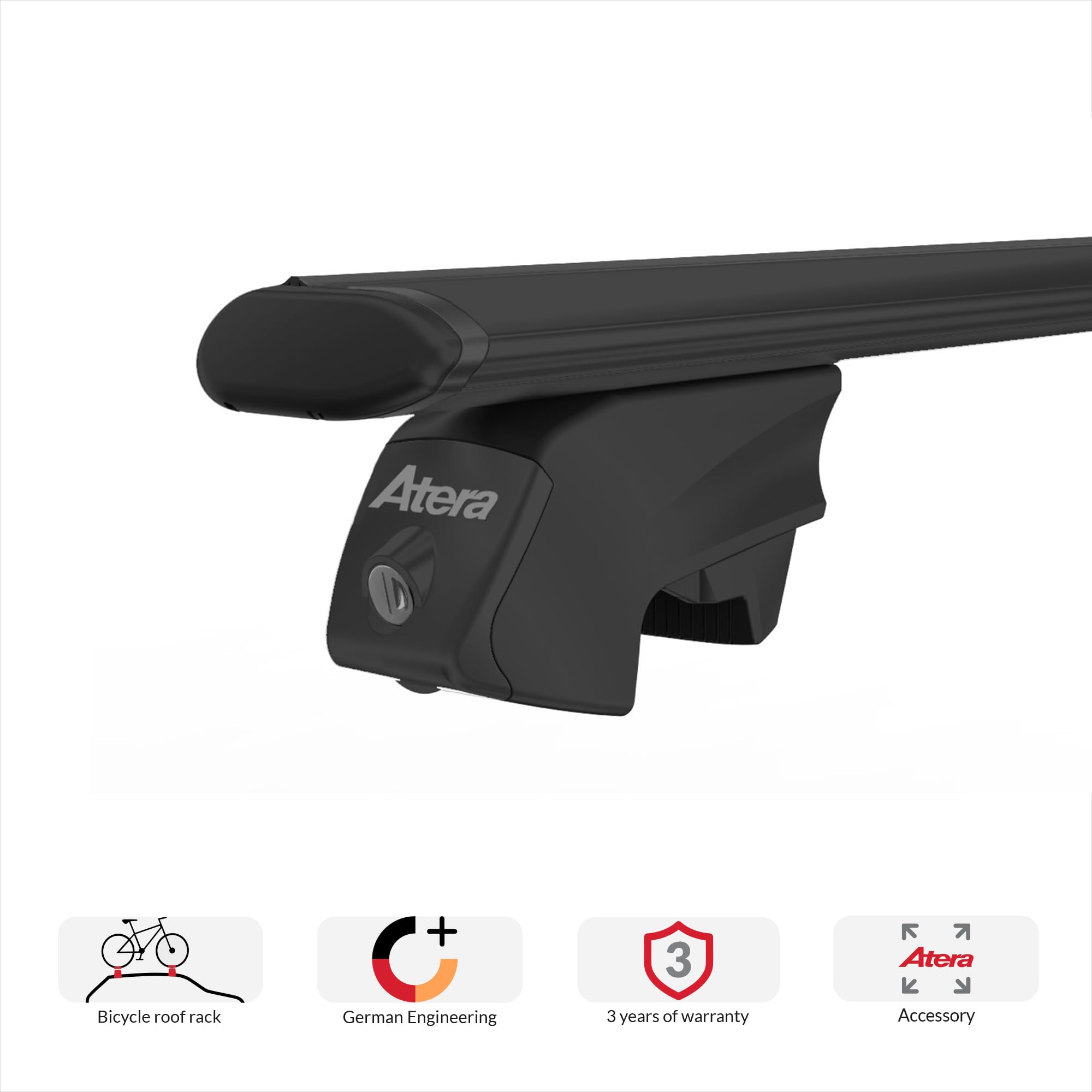 Atera PKW Dachträger Signo RTD, Stahl Schwarz, 137 cm, Klemmträger | Robuster Dachgepäckträger mit Aero Profil, für Autos mit aufliegender Dachreling, Komplett-Träger, Diebstahlschutz, 048637