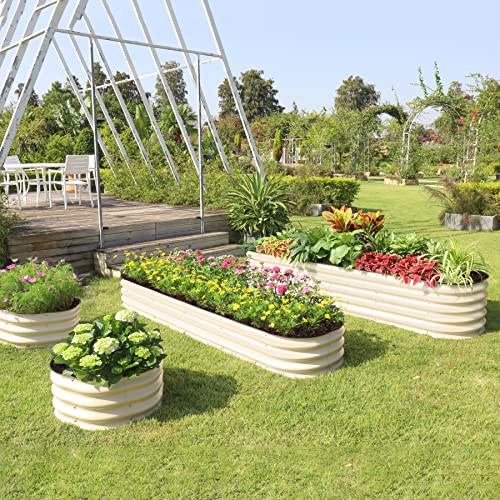 T4U Raised Garden Bed Outdoor, 11" Tall 8Ft X 2Ft 9 In 1 Stainless Steel Durable Metal Garden Bed Box, Corrosion Resistant, Raised Bed Outdoor Planters For Vegetables Flowers Fruits(Ivory White) #TOP5