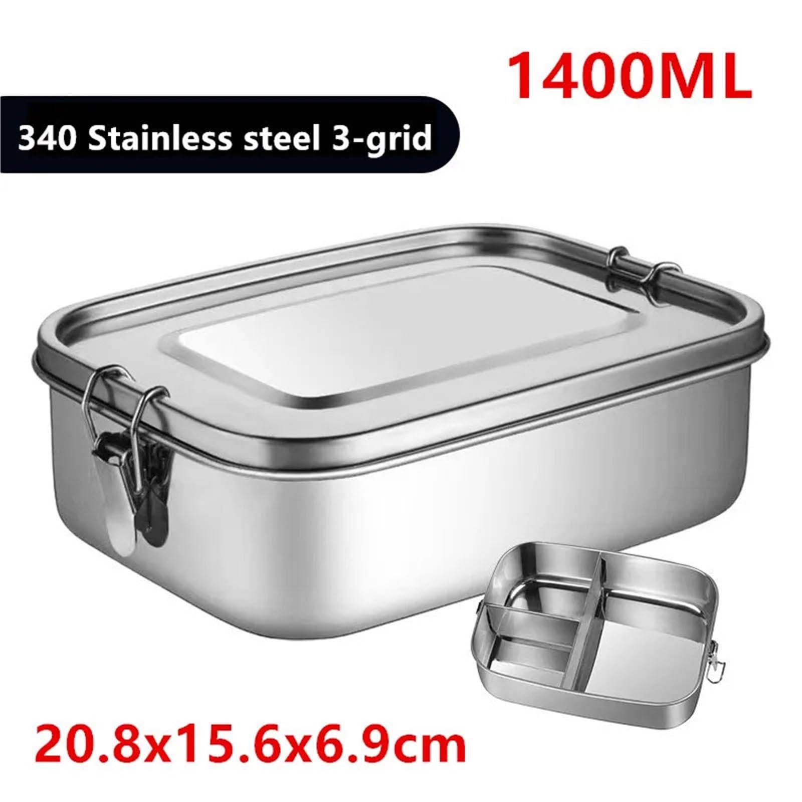 Fiambrera de acero inoxidable 304 con 1/2/3 rejillas, contenedor for alimentos, caja bento, compartimento for guardar refrigerios, fiambrera, utensilios cocina Meal Prep Containers(1200ML 2 Gird)