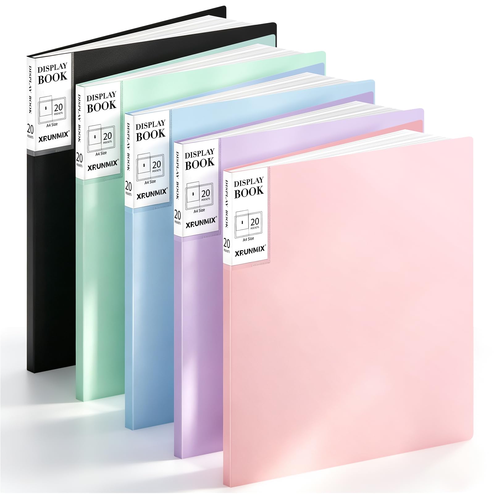 5pcs A4 Display Folders with 20 Pockets – 100 Transparent Pockets, Document Project Folder with Stickers, Plastic Sleeves for School & Office Use 31x23.5cm