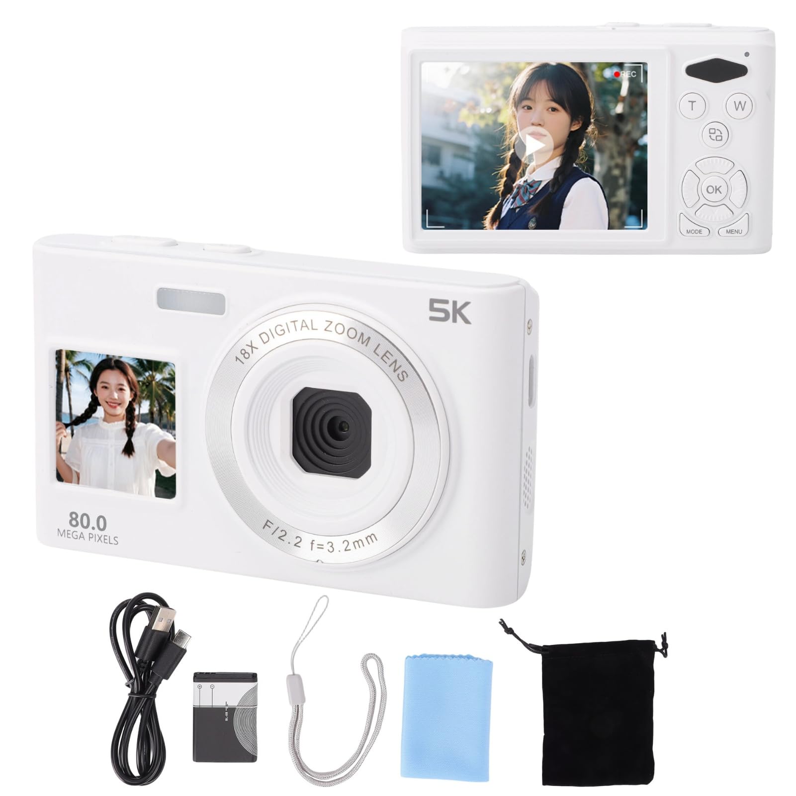 BuyWeek Cámara Digital 80MP 5K Cámara Selfie de Pantalla Dual con Zoom 18X AF Enfoque automático Filtros Creativos y Belleza para fotografía