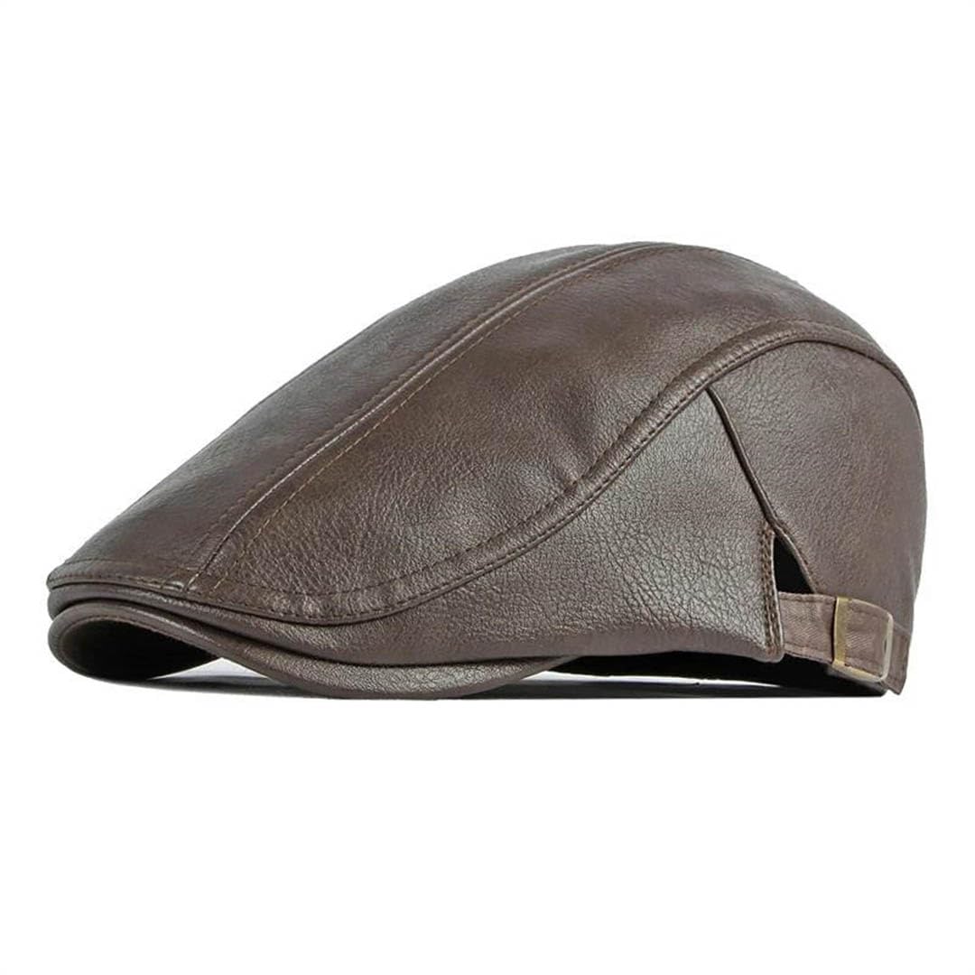 Męska czapka gazeciarza ze sztucznej skóry beret kapelusz retro czapka w jodełkę solidne płaskie czapki daszek regulowany