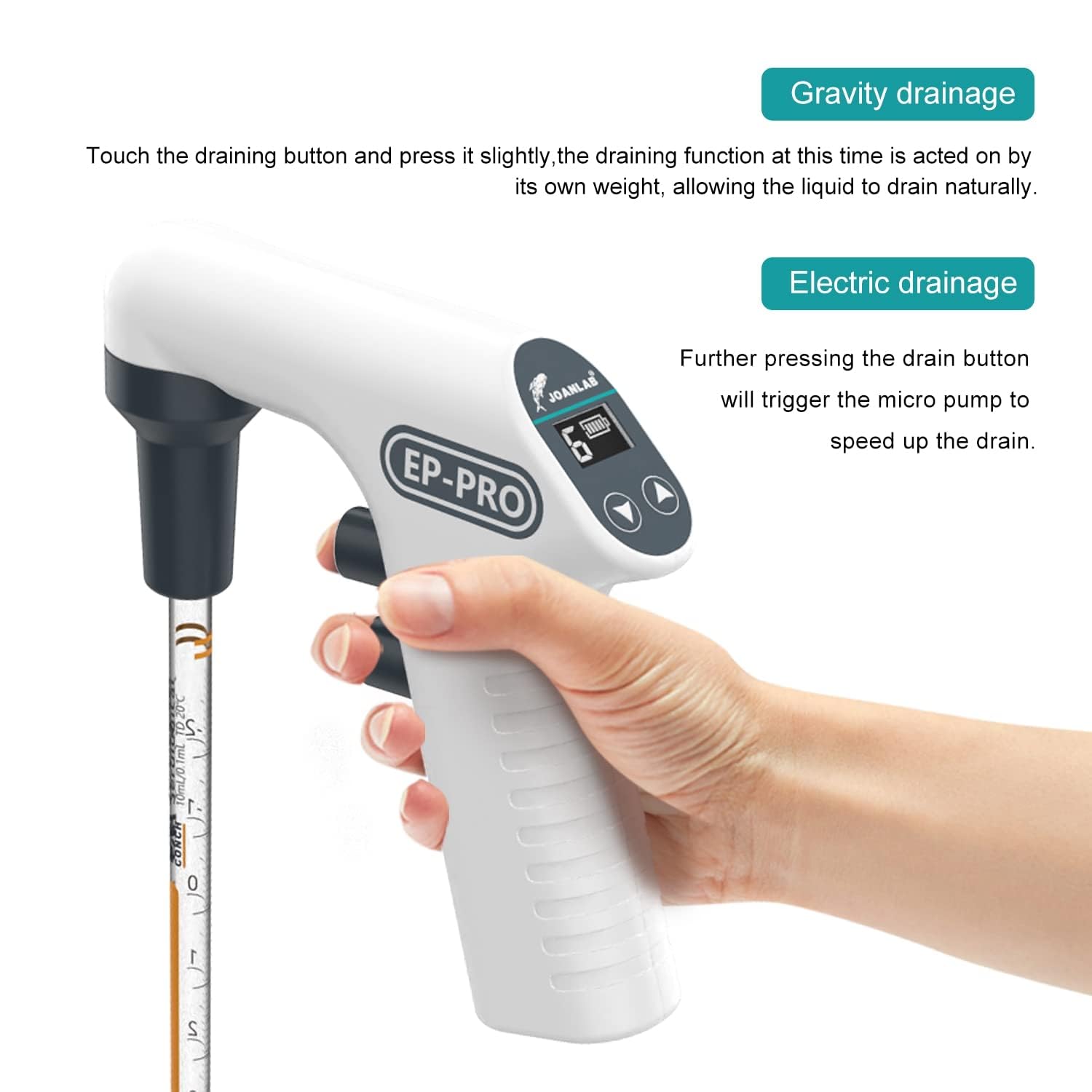 Pompa elettrica a pipetta, grande capacità, ausilio automatico di aspirazione per liquidi per esperimenti di biologia e chimica, pistola per pipette elettrica facile da usare
