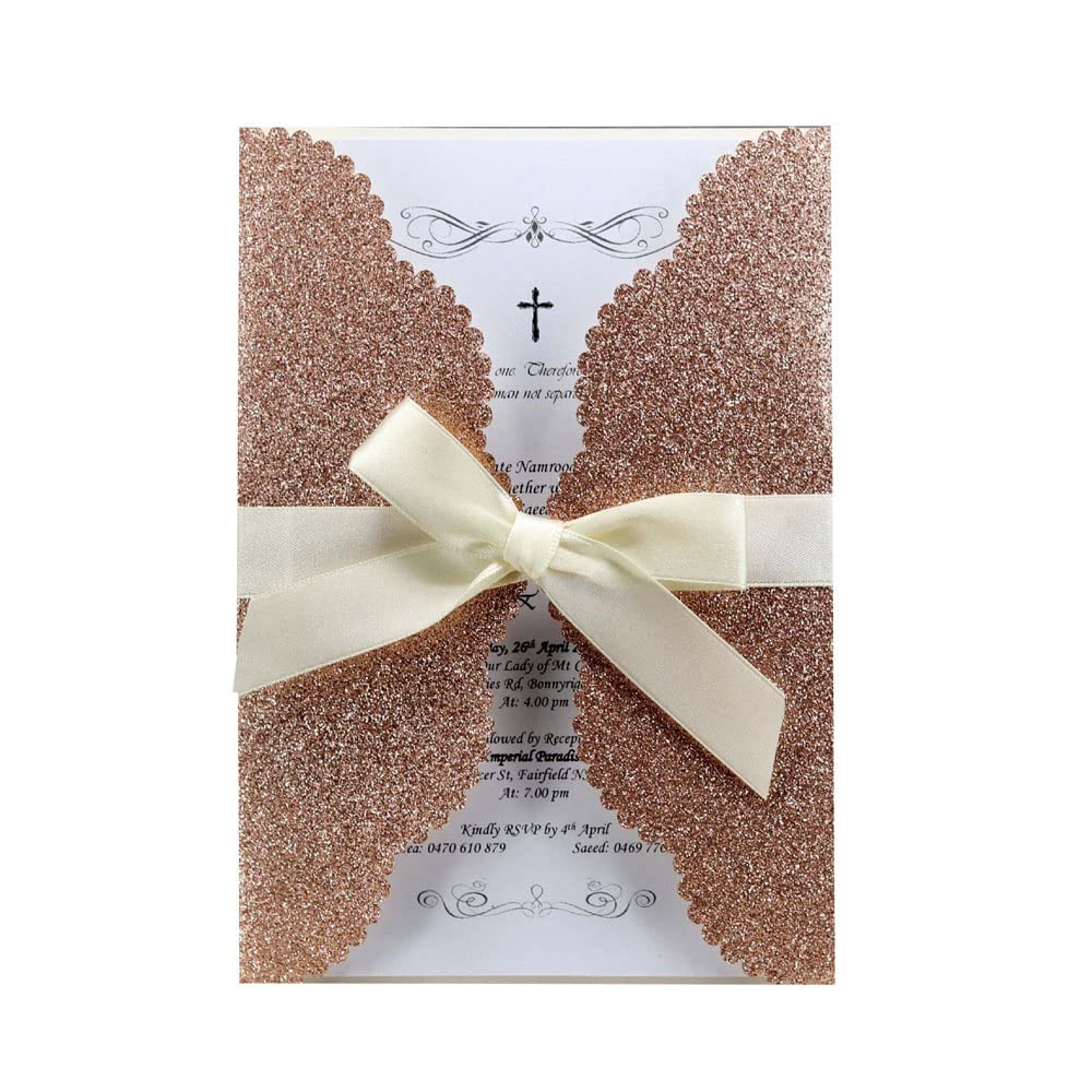 Invitations de mariage à paillettes dorées 18x12.7 cm pour fête de fiançailles