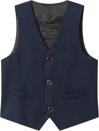 Boys Formal Suit Vest Solid 3 Button Adjustable Back Strap Vests with Pockets 5T-16Y