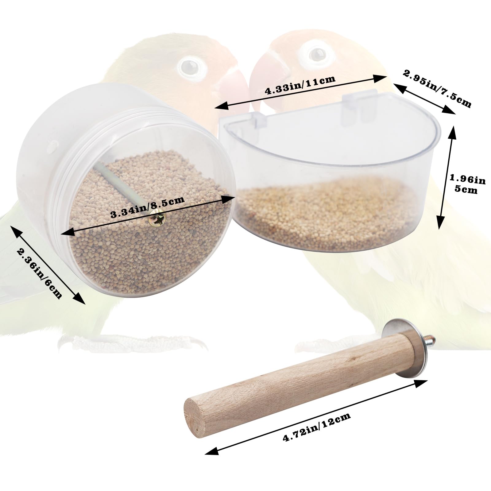 Bird Wheel Foraging Toys, Plastic Parrot Cage Feeder with Wood Perch, Parakeet Seed Food Container, Cage Accessories for Small and Medium Birds Cockatiels Lovebirds Conures Rats Hamster Guinea Pig