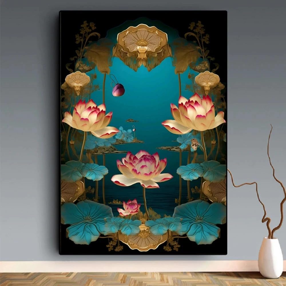 Dfzewki Multicolor Canvas Painting Lotus Flower Zen Meditation Posters And Prints Floral Modern Wall Art For Living Room Home Decoration(50X75cm(20X30in)/No Frame)