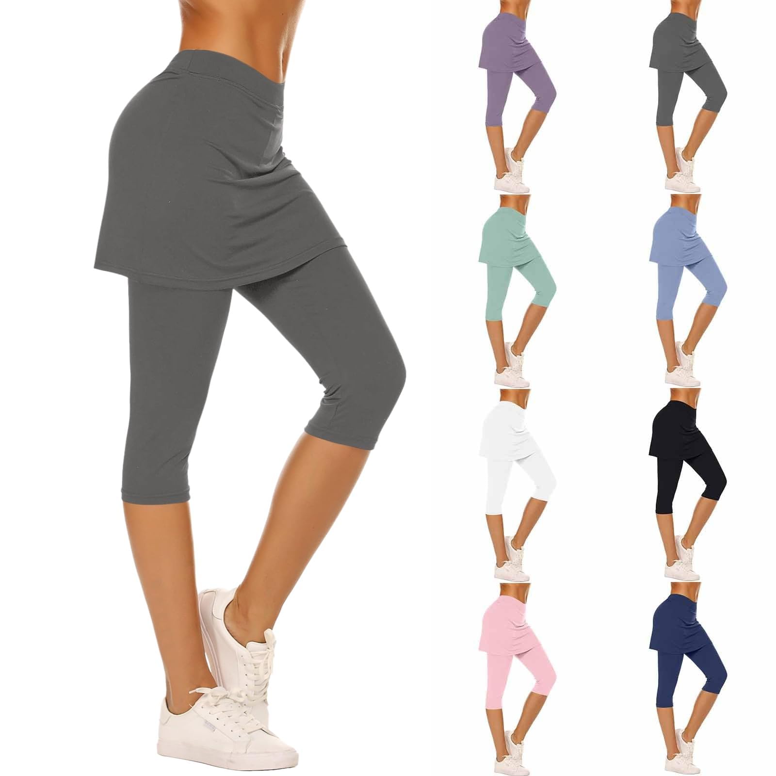 Generisch Jupe de tennis 3/4 pour femme - Confortable et douce - Avec pantalon léger - Pantalon de yoga - Corsaire de sport - Pour la course, le tennis, le golf, le yoga, le fitness