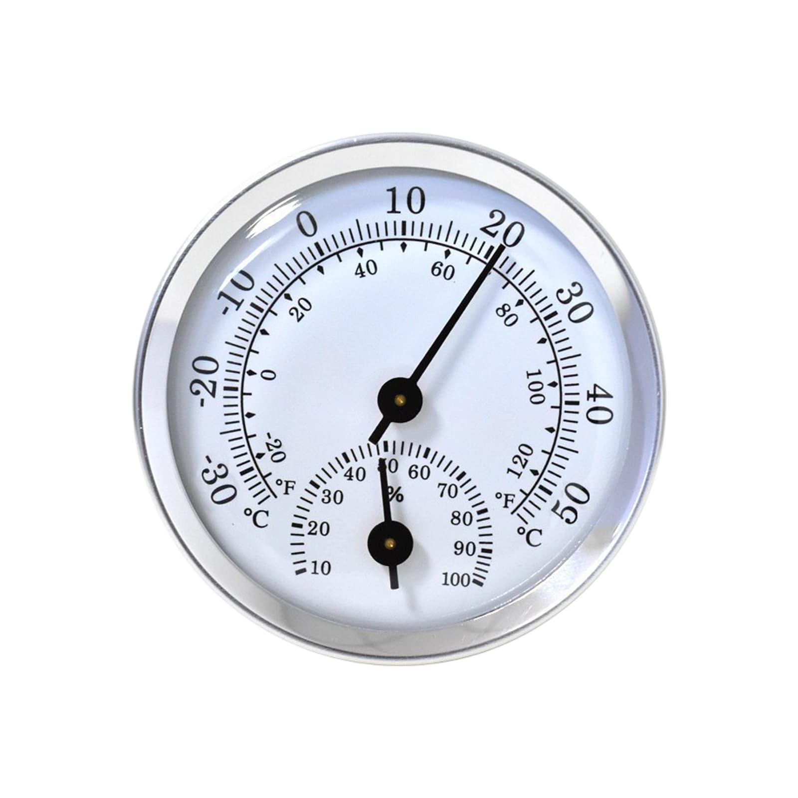 Mekalero Silver White Stylish Round Hygrometer Thermometers With Base & Aluminum Frame Simple Installs Suitable For Various Locations Similar Hygrometer Thermograph