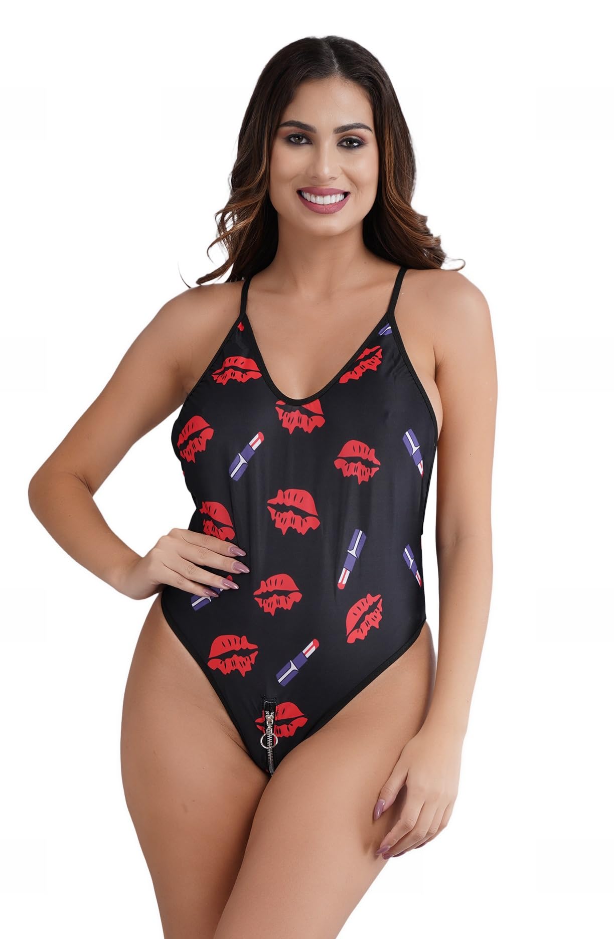 ssoshhub Printed Premium Satin Ultrasoft Babydoll Bodysuit Lingerie Bodysuit Swimwear Mini Chemise Mesh Wedding Bikini Nightie Bridal Honeymoon Valentine Halloween Nightdress Zip Bodysuit-picture-54