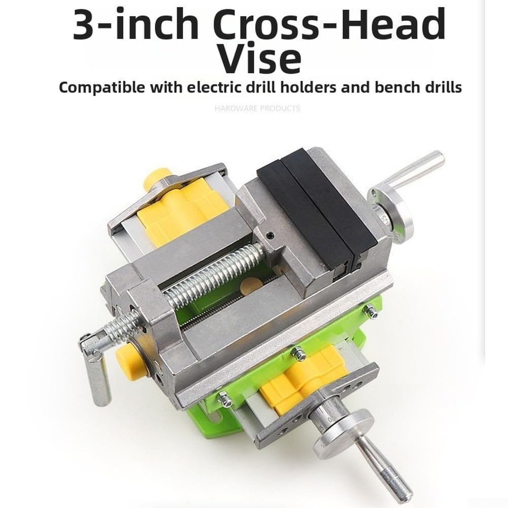 EasyByMall Étau à glissière croisée pour perceuse, fraiseuse, étau de précision en Alliage d'aluminium avec Mouvement à Double axe, mâchoires réglables de 7,6 cm, Vert/Gris