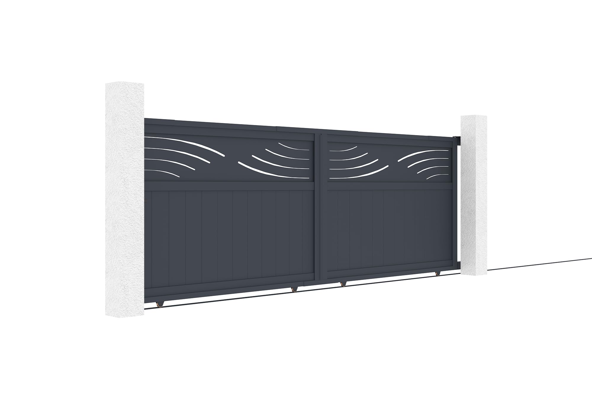 Casanoov Portail coulissant 4m HALTI H.140cm + Portillon 1m HALTI H.140cm aluminium gris