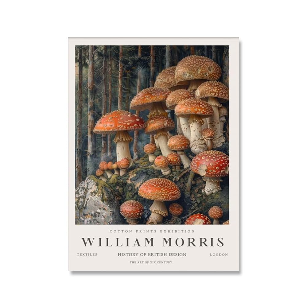 Rikin Liuff Mushrooms by William Morris Canvas Poster Wall Art 40x60cm Frameless