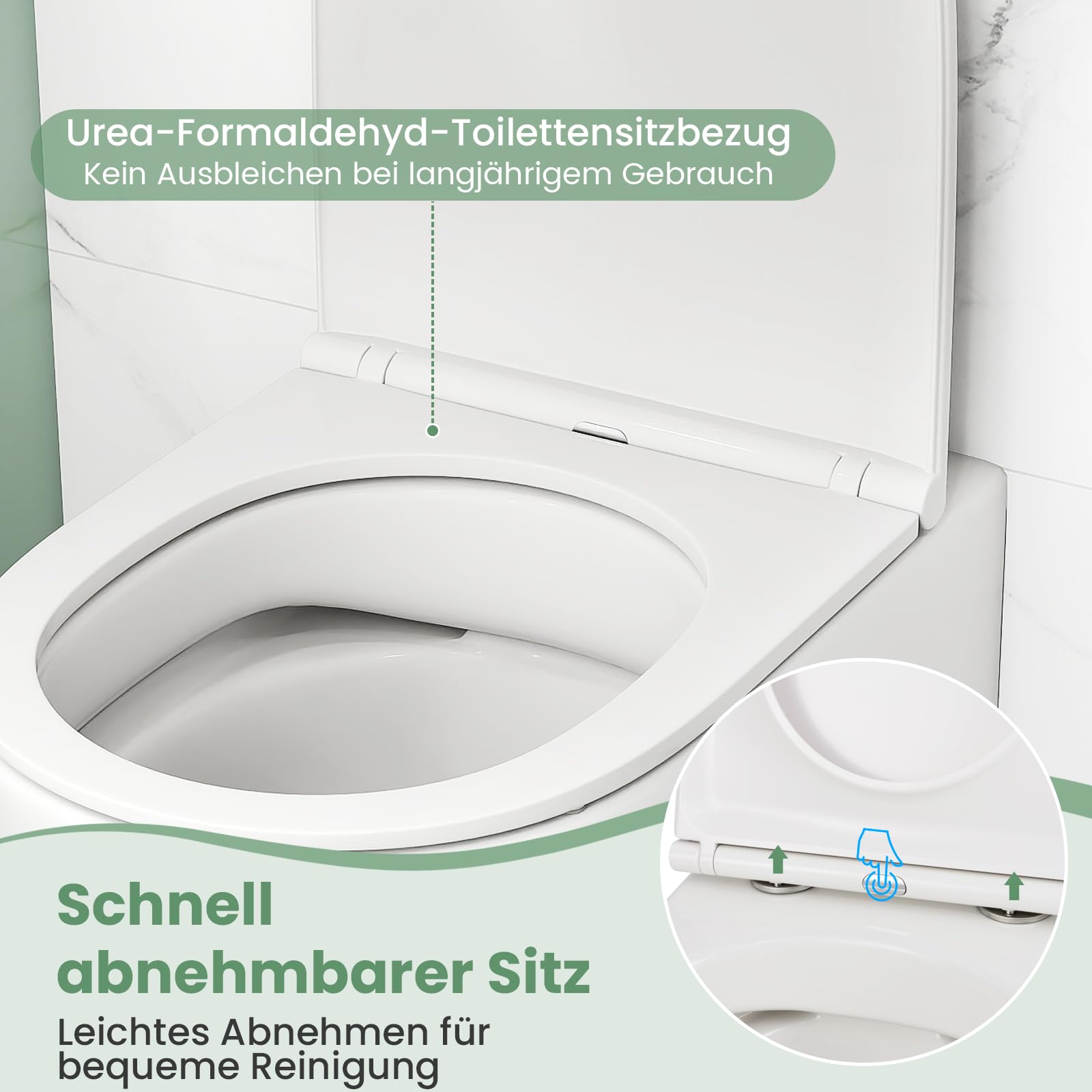 COSTWAY Naścienna muszla klozetowa bez obramowania, ceramiczna wisząca muszla klozetowa z deską sedesową, system podwójnego spłukiwania 4 l/6 l, wolnoopadająca i formaldehydowa Urea, kompletny zestaw