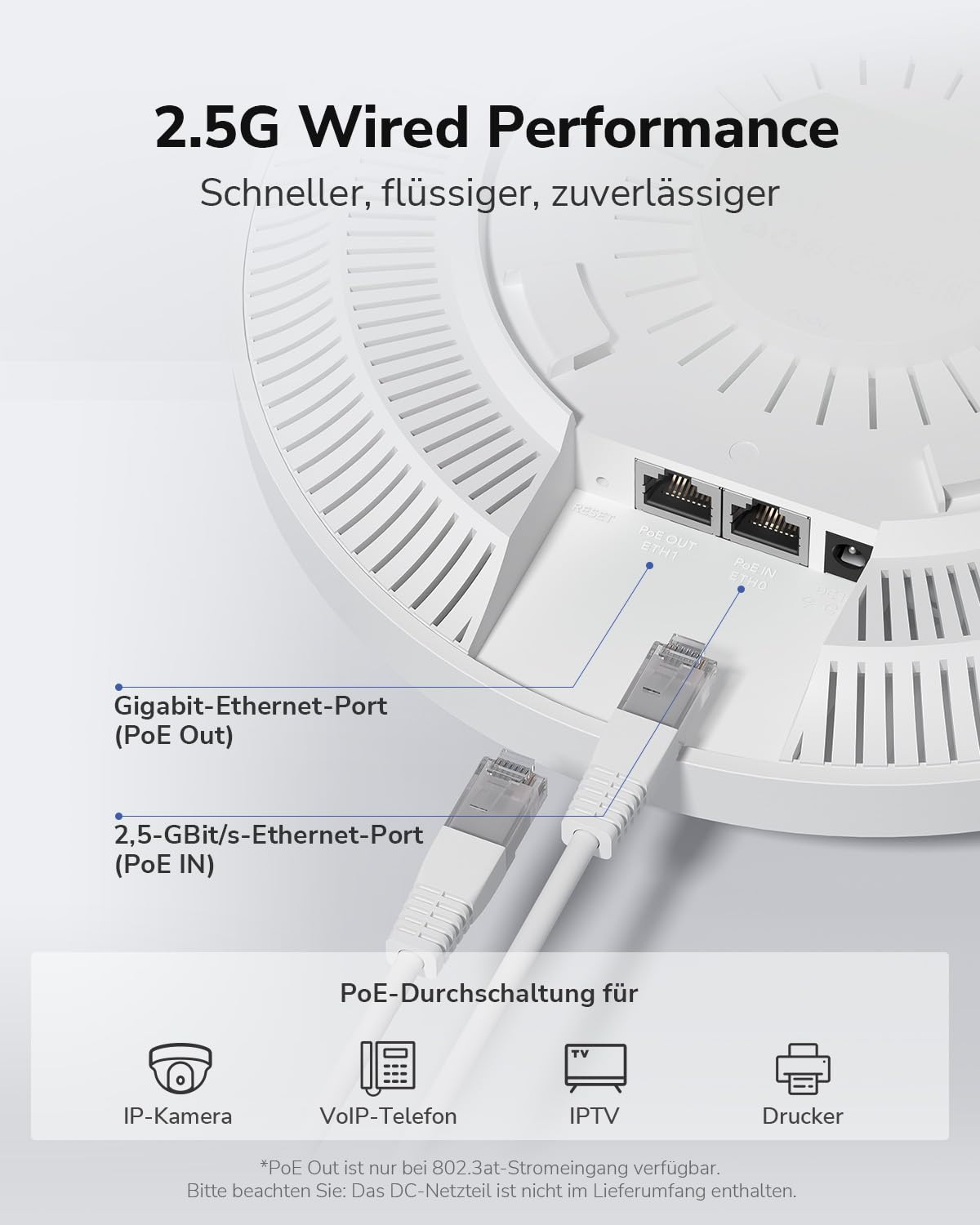 Cudy BE3600 Dualband-Deckenhalterung, Wi-Fi 7, Kabelloser Zugangspunkt, 4-Stream, 2,5 G Port, MU-MIMO, Cudy APP-Steuerung, Nahtloses Roaming, PoE-oder, AP3600