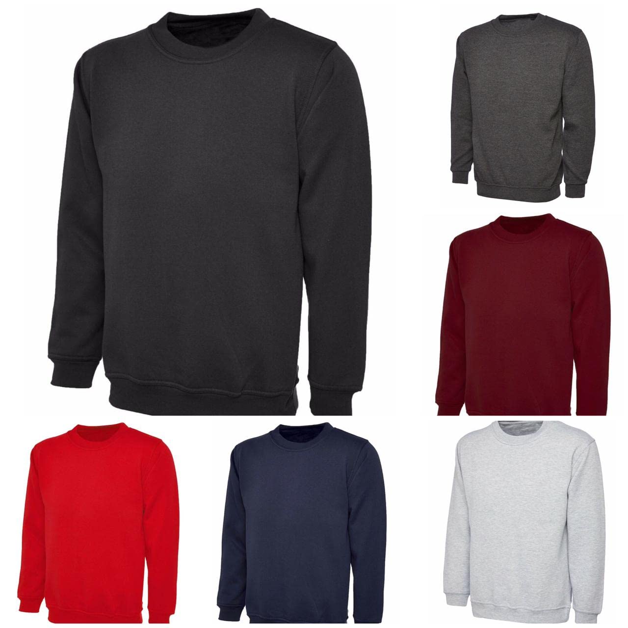 AK Sports MEN'S PLAIN SWEATSHIRT WORK SWEATER JERSEY PULLOVER JUMPER CASUAL LEISURE TOP NEW UK SIZE S-XL (BLACK, LARGE)