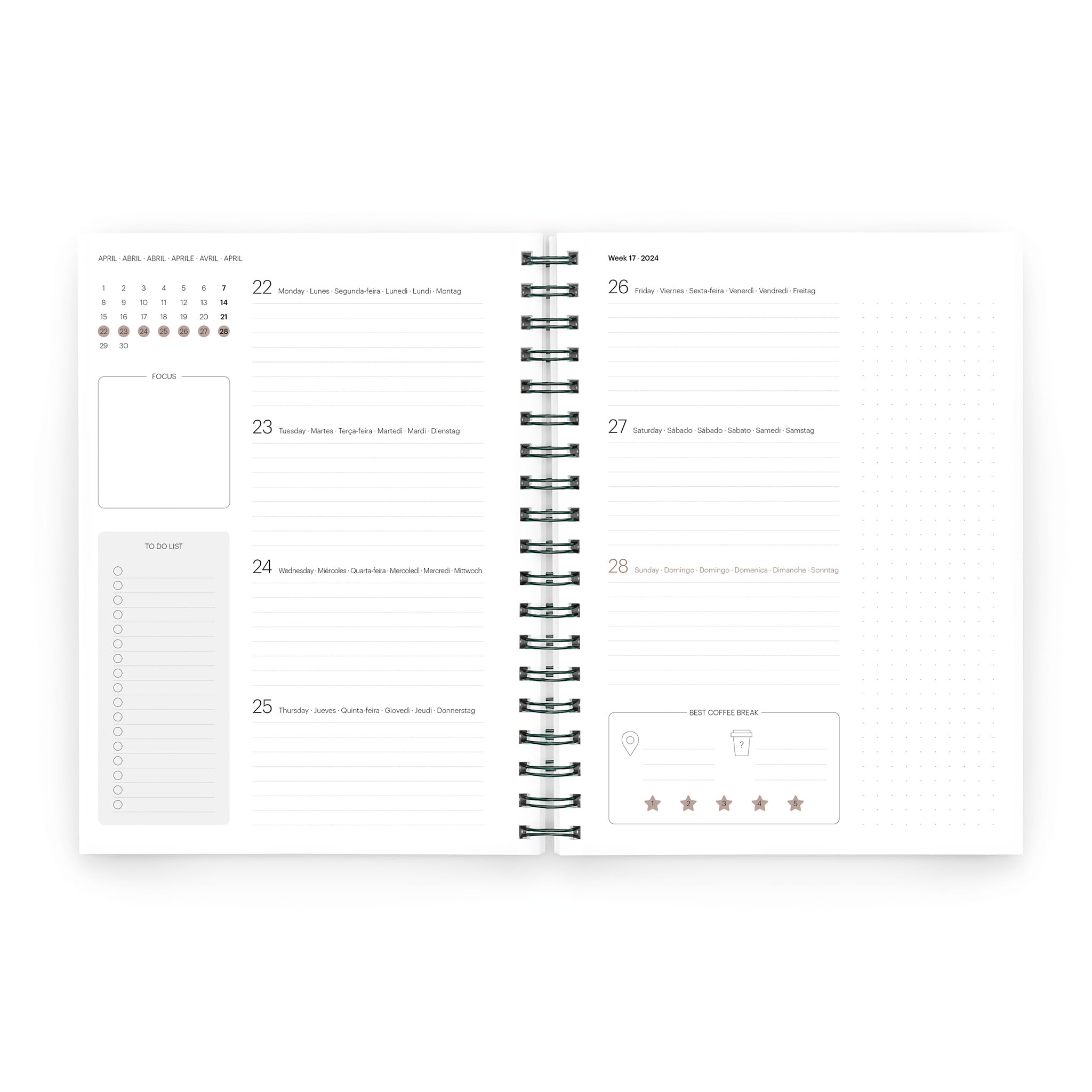 Miquelrius, 2024 Coffee Lovers Yearly Diary, Week View, Plus Size 155 x 213 mm (similar A5), Hard Cover, Spiral Binding - Image 2