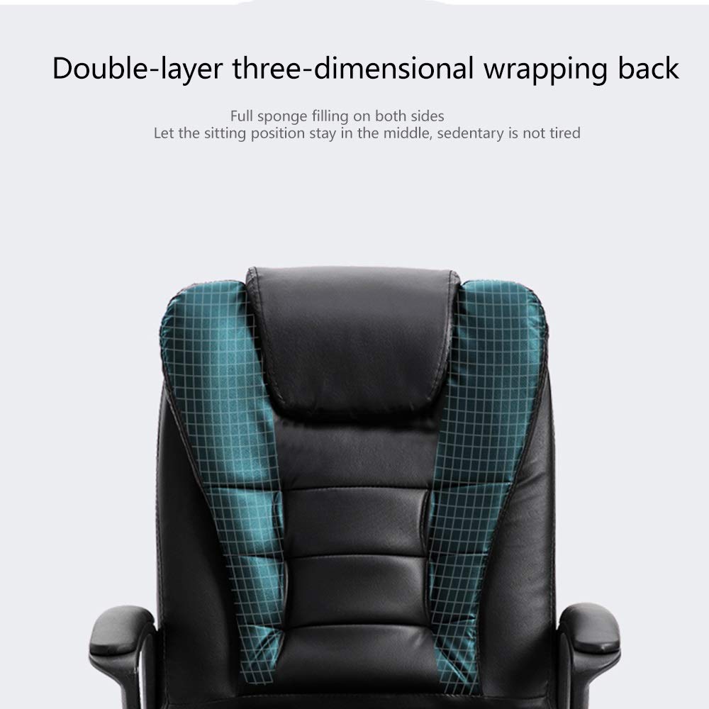 Fotel Komputerowy Fotel Biurowy Do Komputera Krzesło Z Łukową Nogą Ergonomiczne Krzesło Biurowe Podwójne Siedzisko Poduszka Projekt Wysokie Oparcie Pu Skórzane Krzesło Do,Black