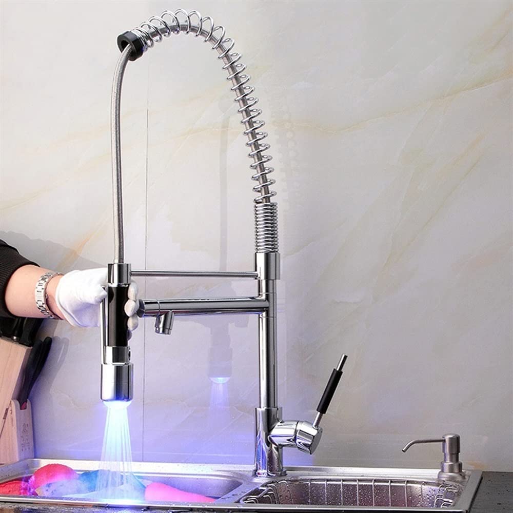 SnamicE Kitchen Tap Mixer LED Kitchen Faucet with Pull Out Sprayer Head and Swivel Taps,