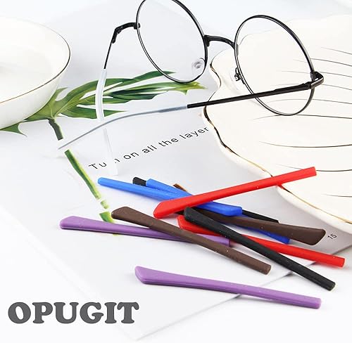 Miniatura 7 de OPUGIT Patillas de repuesto para gafas, puntas de silicona para lentes de oreja, funda de tubo para patas de metal fino, 8 pares, negroblanco