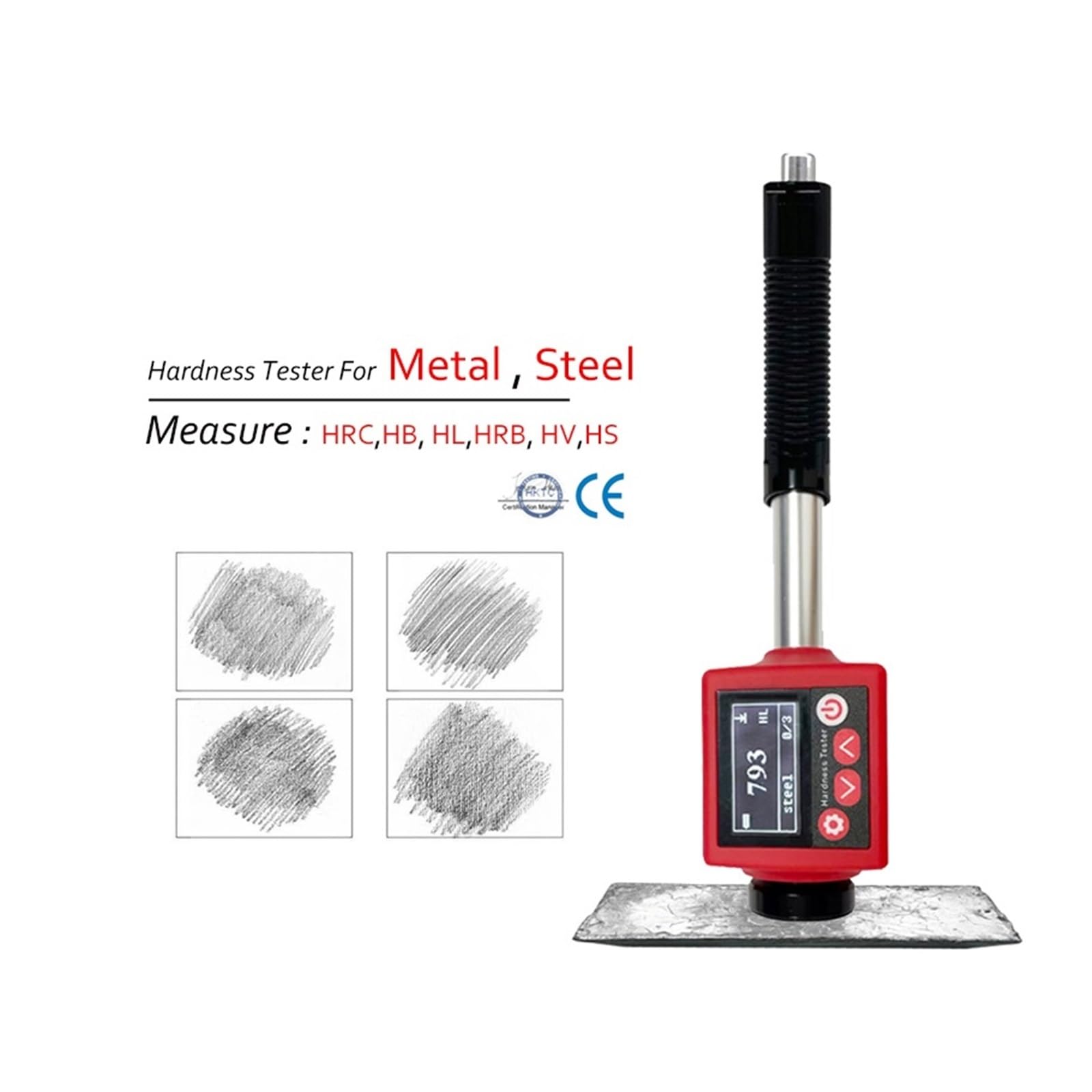 Tester Durezza, Durometro a 360° Tester di durezza del metallo 6 in 1 for acciaio legato Ghisa inossidabile HRC HRB HL HB HV HS Strumenti for tester di durezza del metallo(Metal Hardness-Grey)