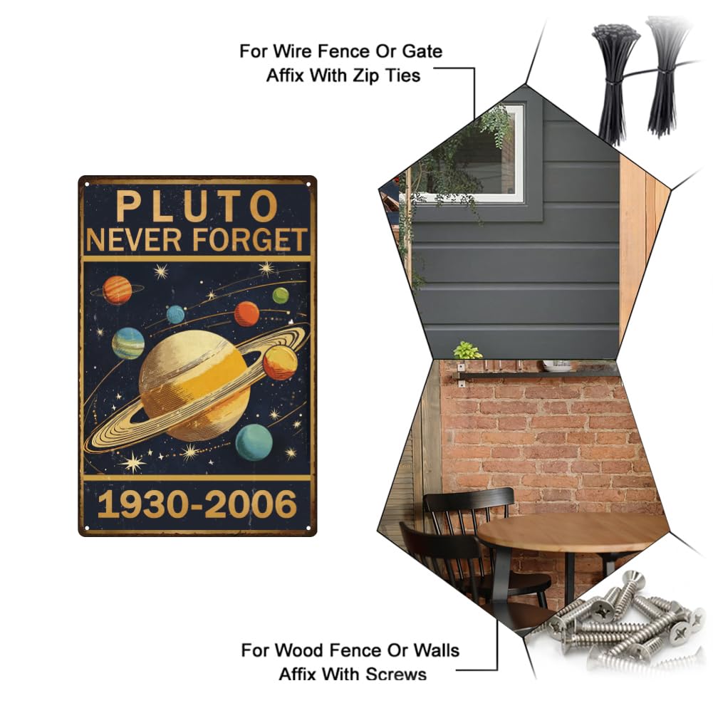 SUPERDANT Pluto Never Forget Metal Signs Galaxy Universe Tin Signs Wall Art Plaque Decor Rectangle Metal Sign for Living Room Bars Restaurants Cafe Pubs Home Wall Art - Image 4