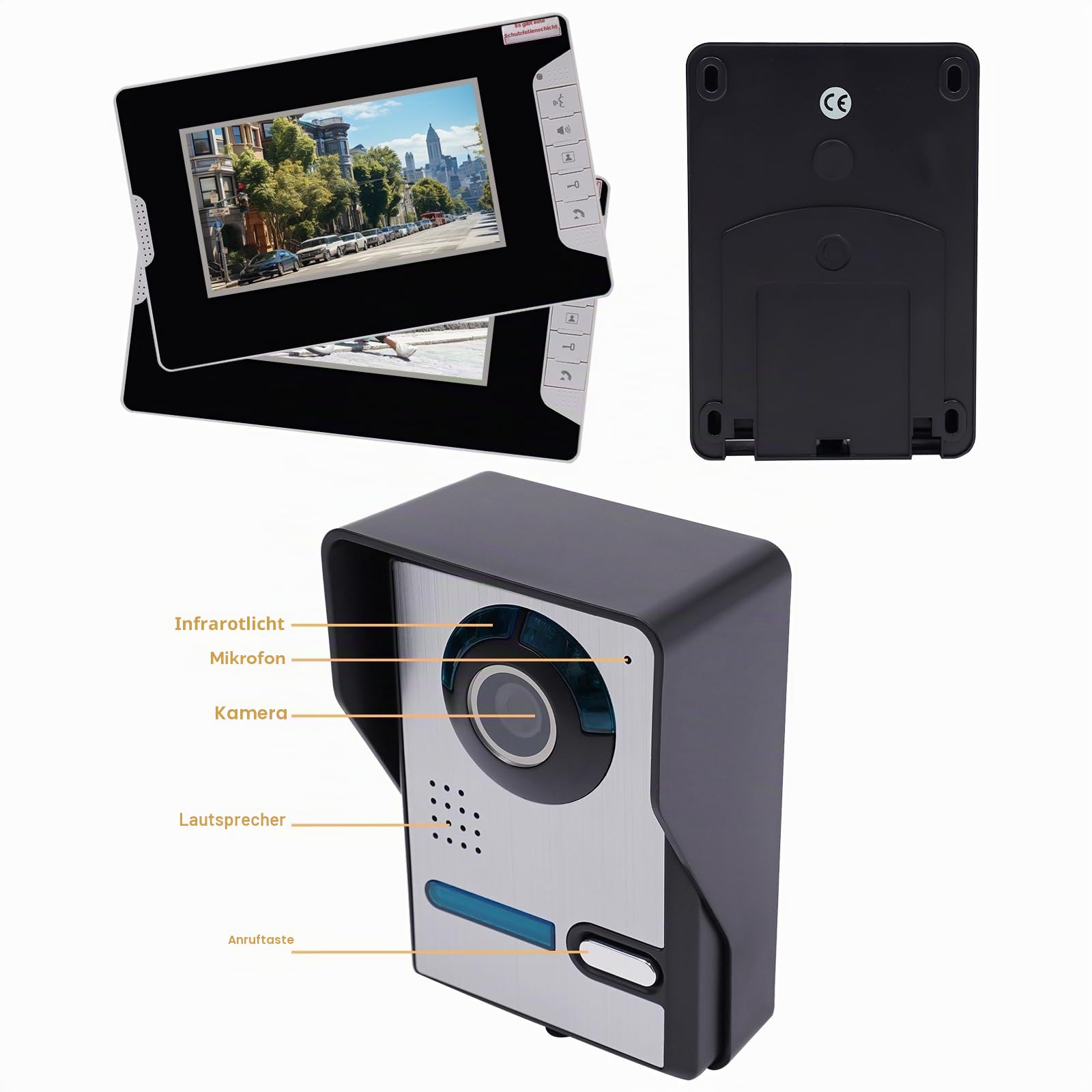 7" 2-Haus Video TüRsprechanlage Gegensprechanlage Mit Monitor TüRklingel Kamera Draht Klingel Sprechanlage Monitors LCD TüR TüRsprechanlageklingelanlage AußEnkamera TÜRsprechanlage Heimvideo Intercom