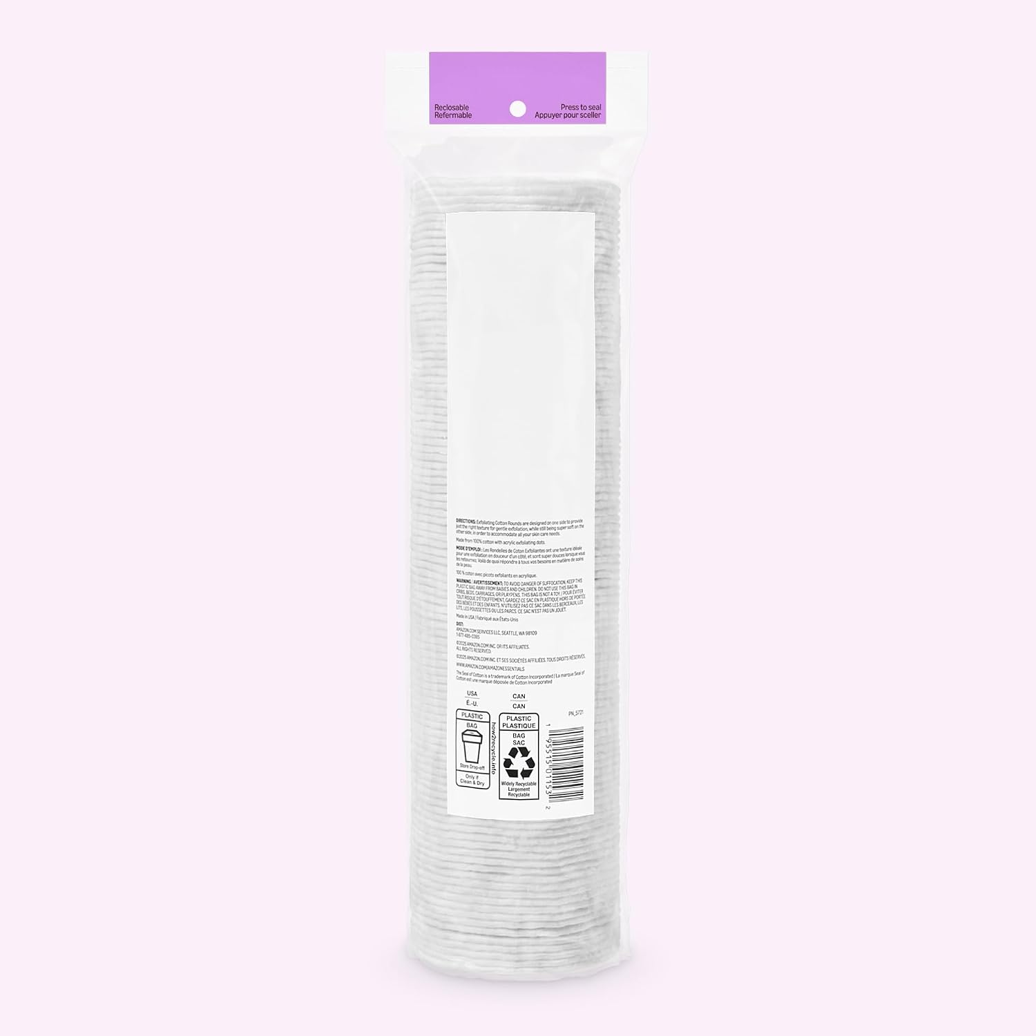 Amazon Essentials Exfoliating Cotton Rounds, 100 Count (Pack of 1) (Previously Amazon Basics)