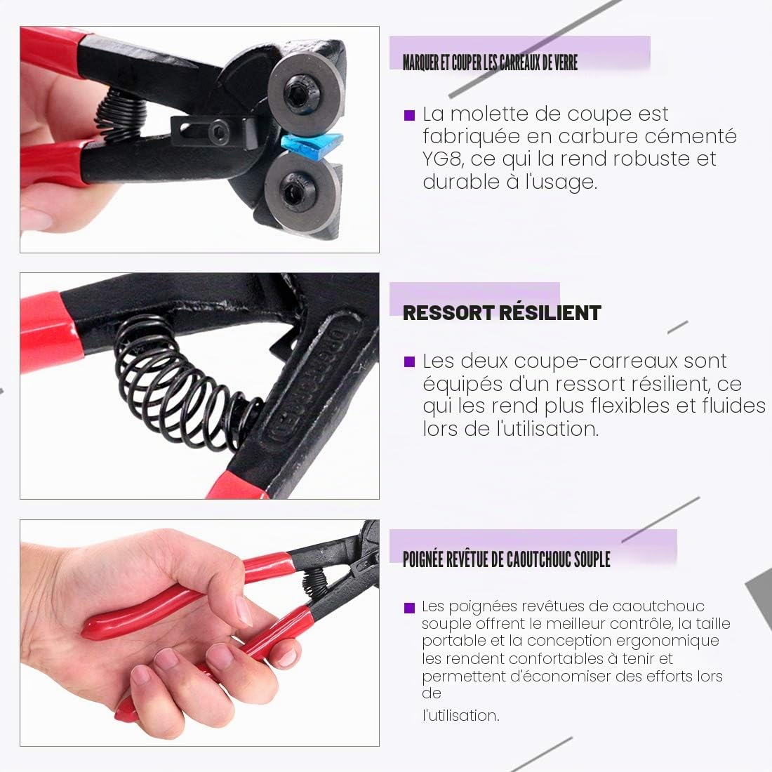 Swpeet Kit de 8 outils pour mosaïque, comprenant une pince coupe-mosaïque en verre très résistante, une pince coupante à roulettes, 2 grattoirs, 2 pinces à épiler, 1 crochet à double extrémité